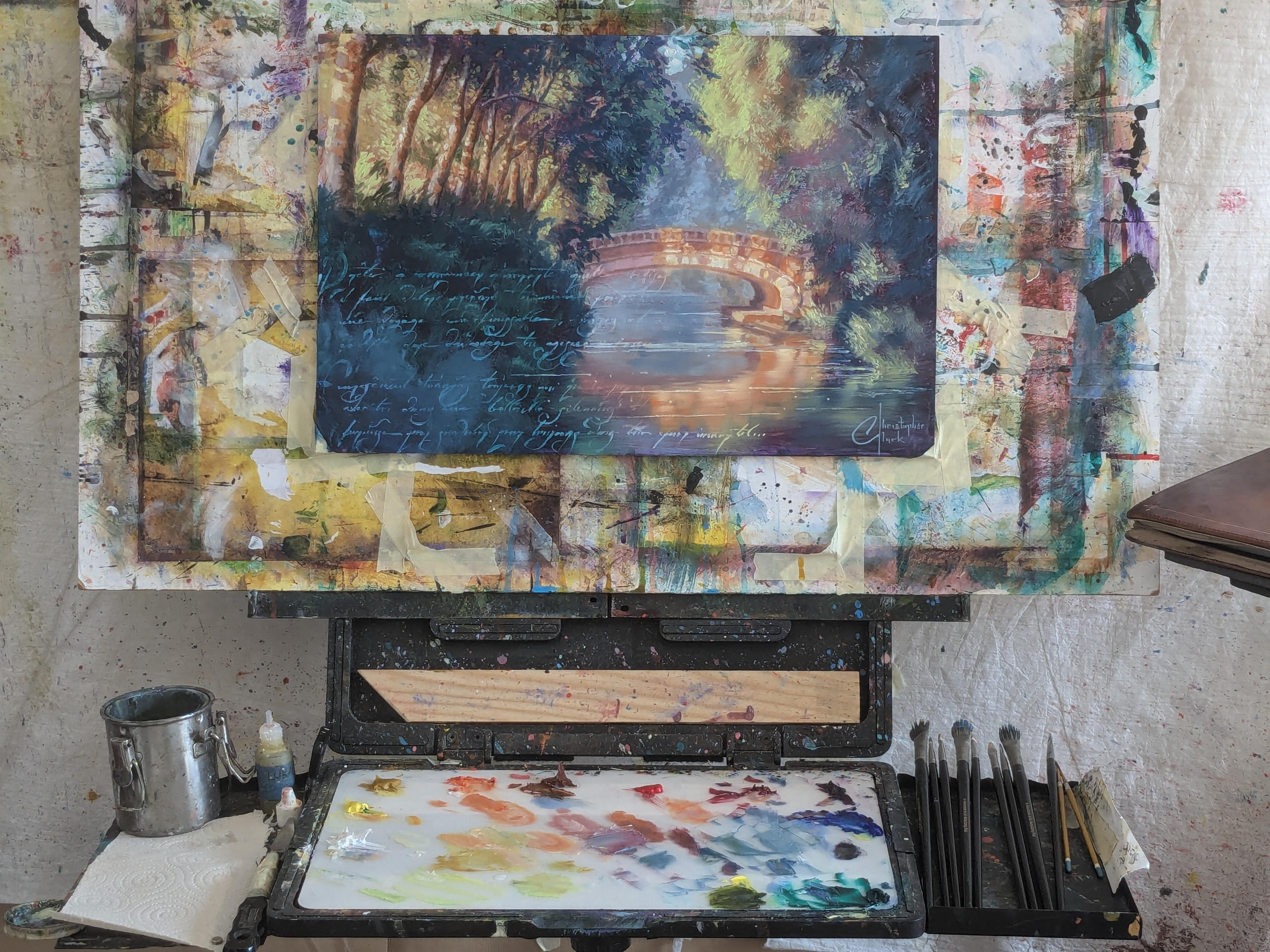 „Toulouse Canal de Brienne Bridge“ (2024) von Christopher Clark, Öl und Acryl im Angebot 3