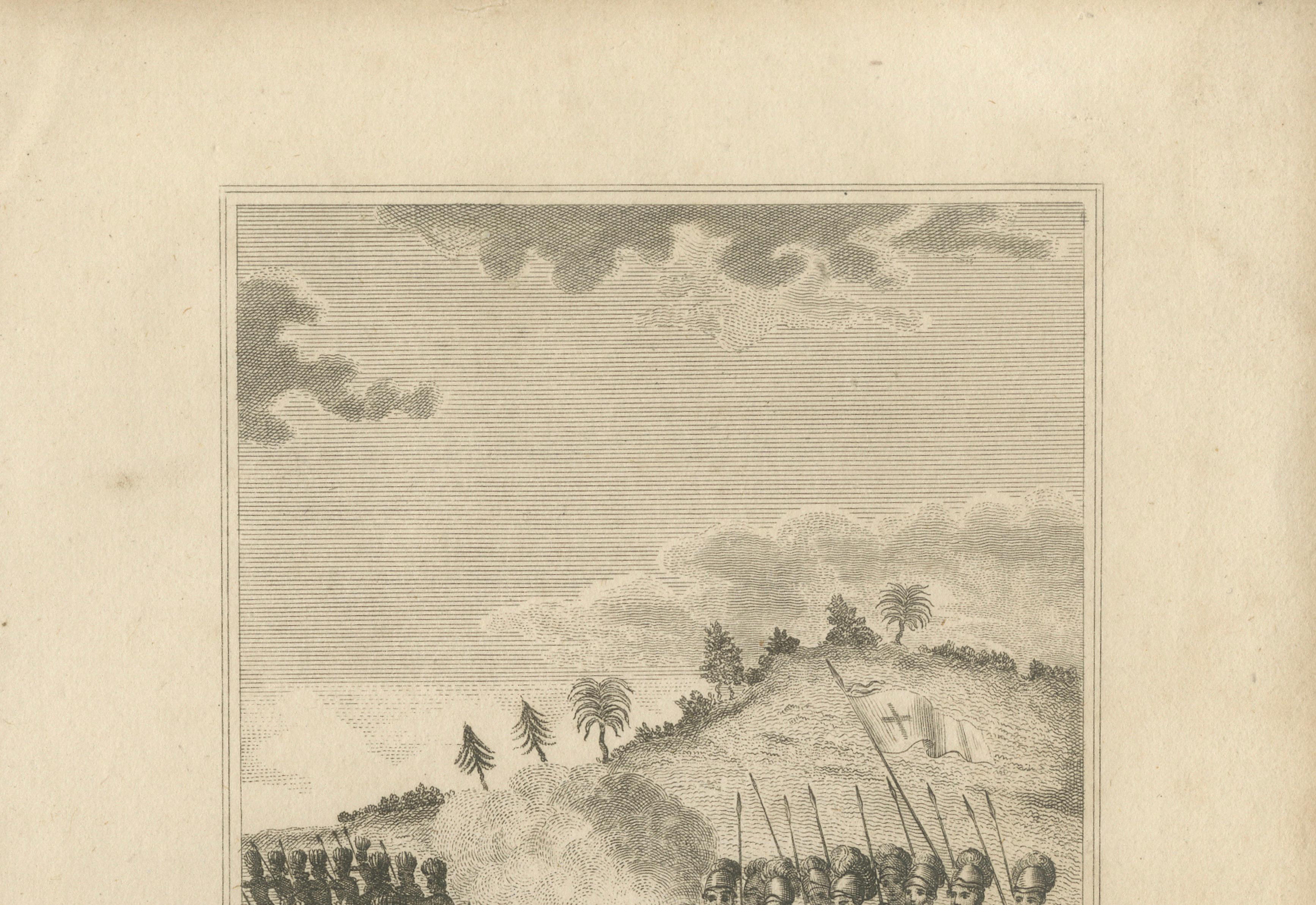 Christopher Columbus Battle in Hispaniola, Antique Engraving, Dublin c.1815