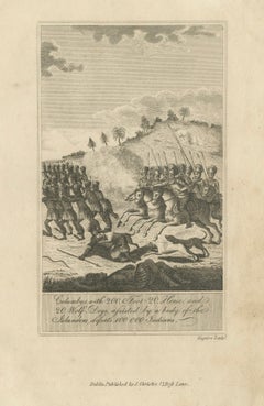 Christopher Columbus Battle in Hispaniola, Antique Engraving, Dublin c.1815
