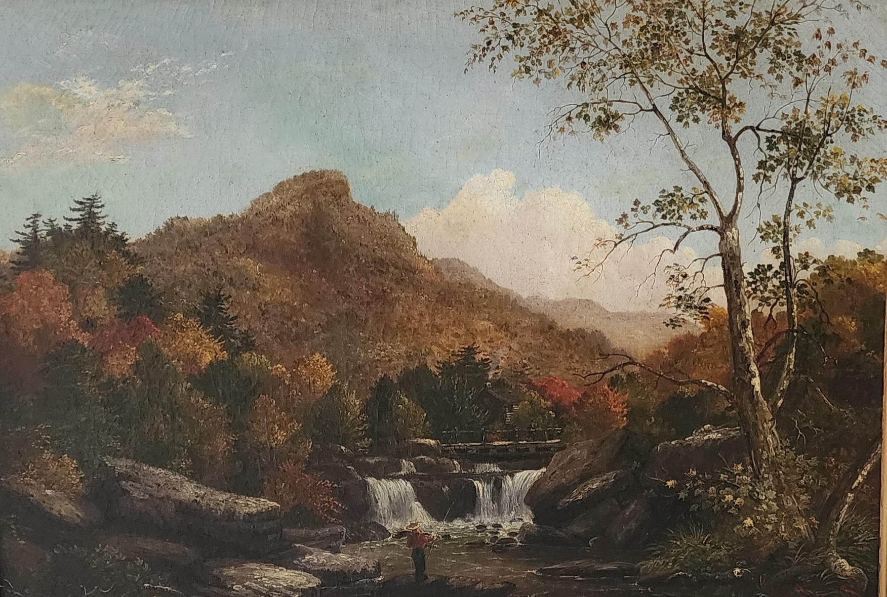 Christopher Cranch Landscape Painting - Autumn Landscape with Boy Fishing
