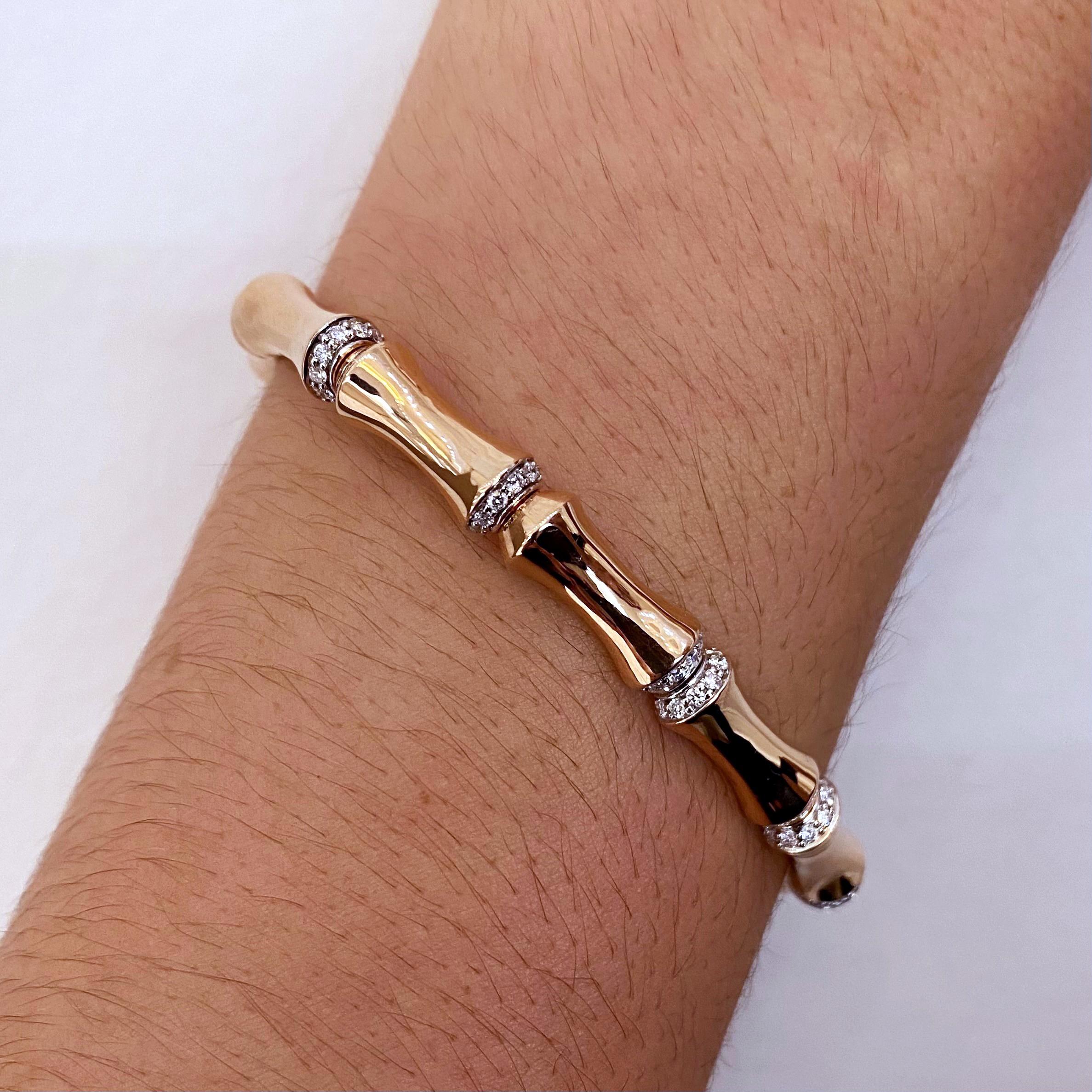 Round Cut Christopher Designs 14k Rose Gold Memory Cuff Diamond Bracelet For Sale