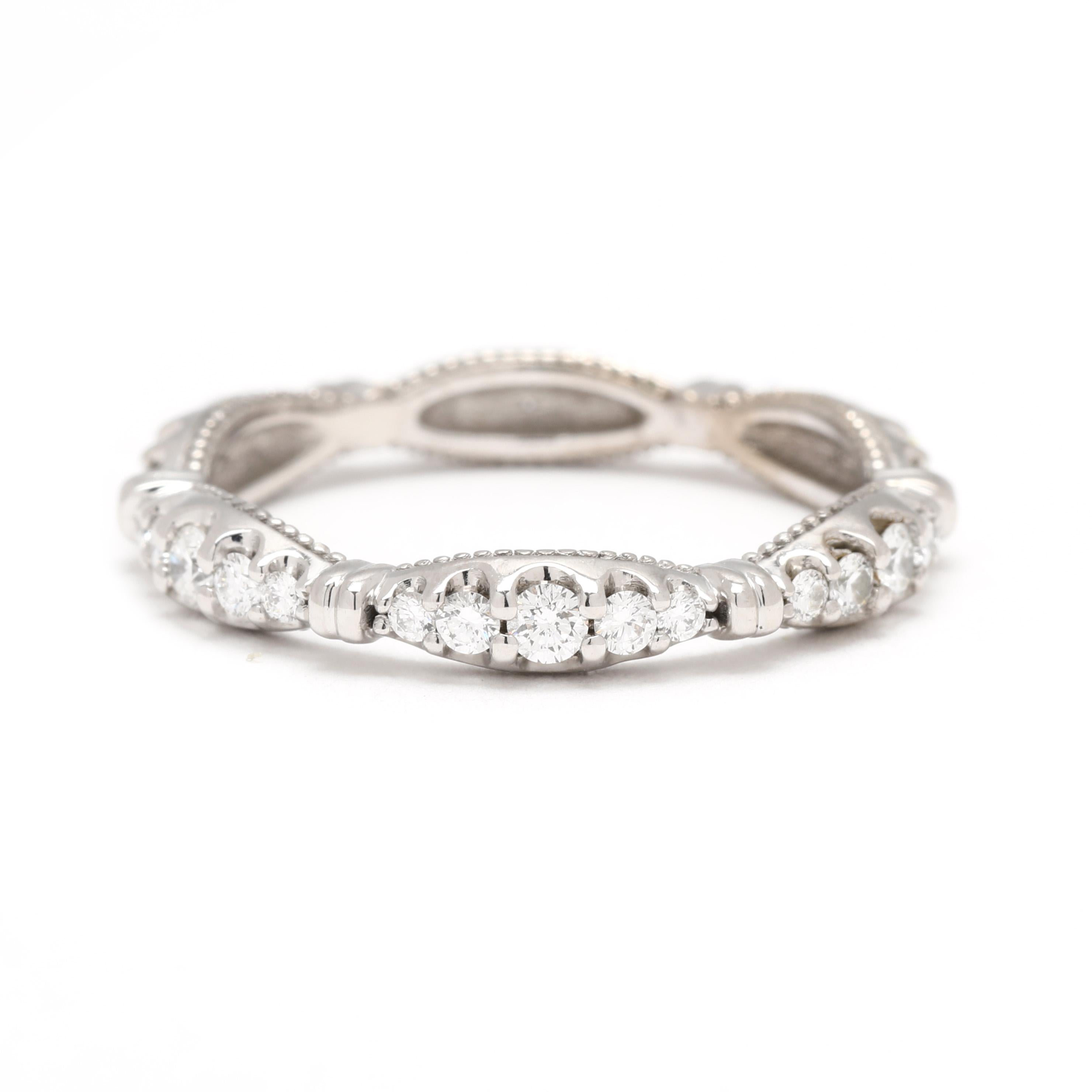 Round Cut Christopher Designs .42ctw Diamond Scalloped Band, 14k White Gold, Ring Size 7 For Sale