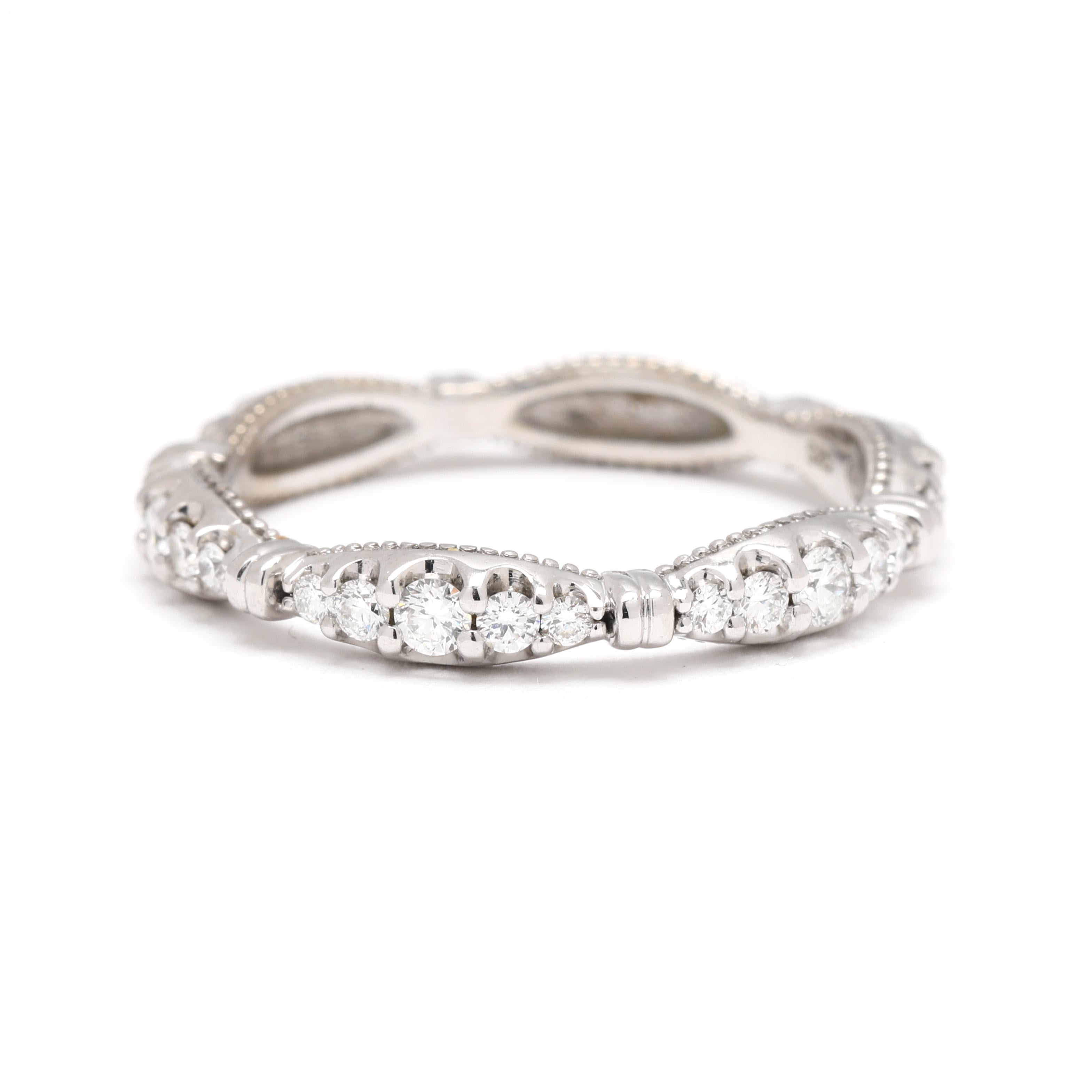 Christopher Designs .42ctw Diamond Scalloped Band, 14k White Gold, Ring Size 7 In Good Condition For Sale In McLeansville, NC