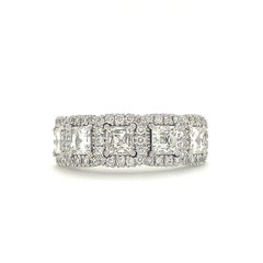 Christopher Designs Crisscut Asscher Cut 5 Stone Halo Diamond Band