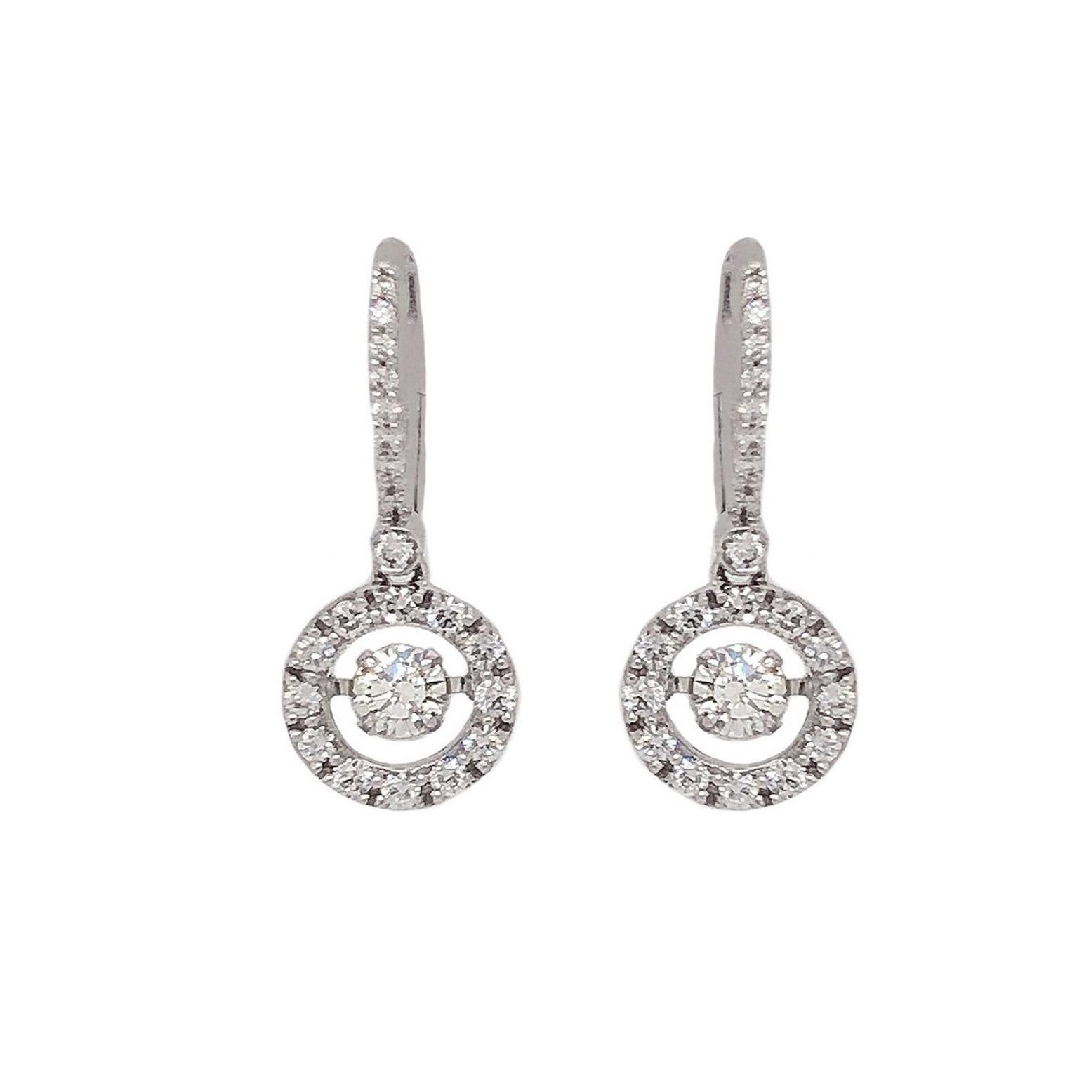 The Christopher Designs Crisscut® Diamond Drop Earring is expertly crafted from 18kt white gold and boasts a lever back adorned with 109-faceted diamonds for a total weight of 0.42cts t.w.
44 = 0.56 cts t.w. Round brilliant cut 
Serial # PCT002357