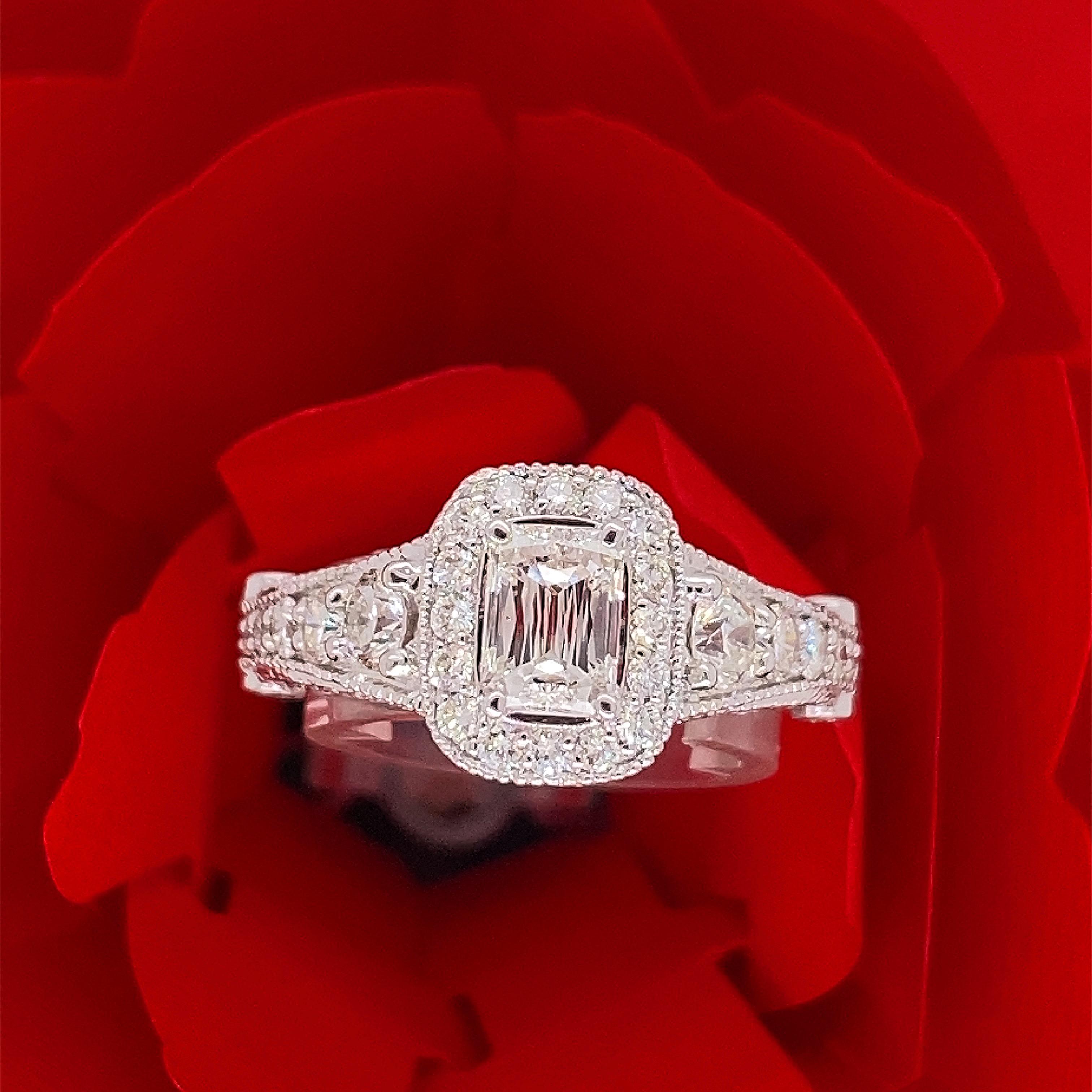 Emerald Cut Christopher Designs CRISSCUT Diamond Halo Engagement Ring 2.00 tcw 18kt WG For Sale