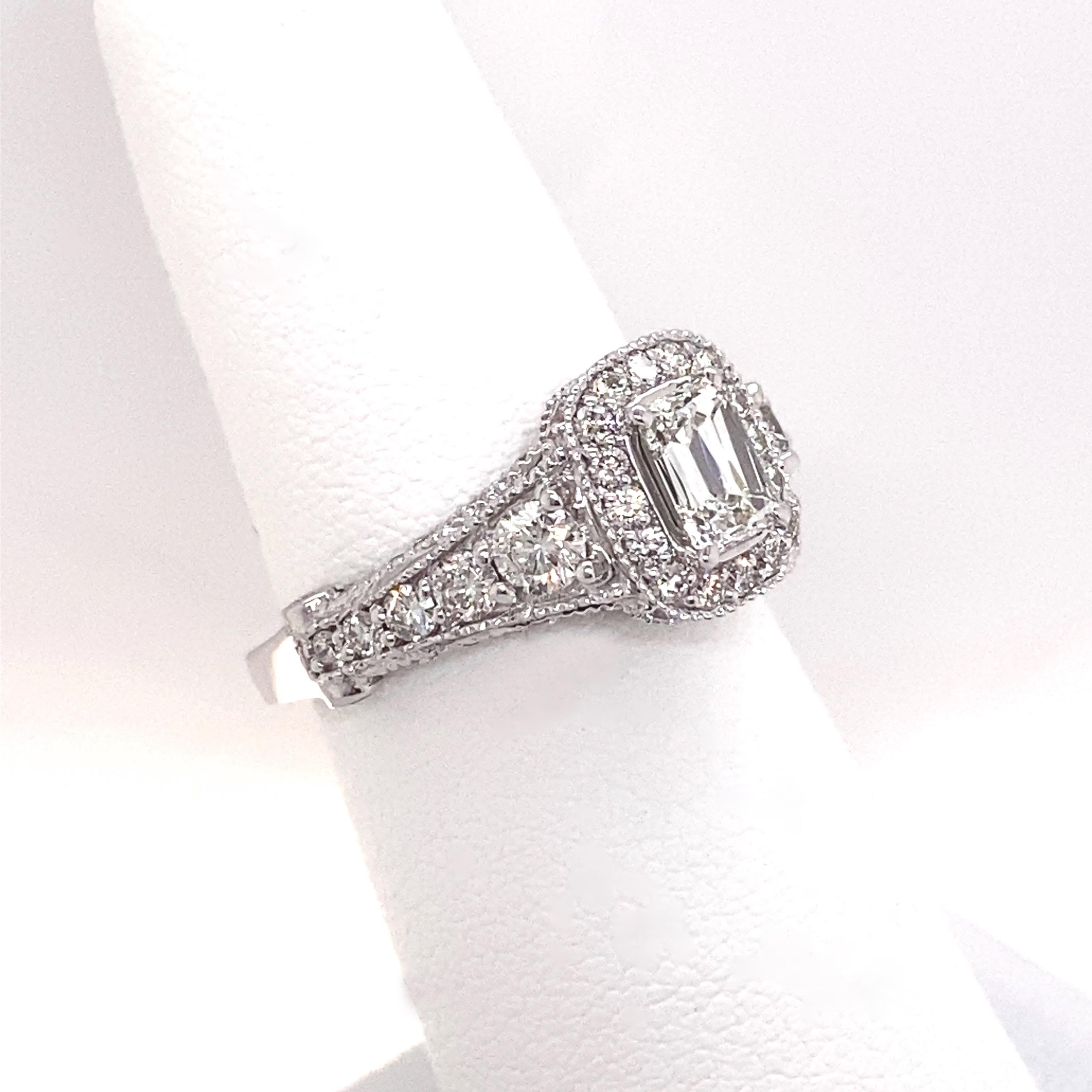 Women's or Men's Christopher Designs CRISSCUT Diamond Halo Engagement Ring 2.00 tcw 18kt WG For Sale