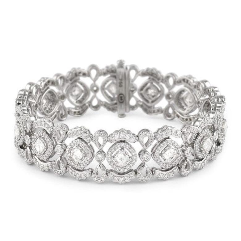 Art Deco Christopher Designs Crisscut Diamond Lace Beyaz Bracelet 18K White Gold For Sale