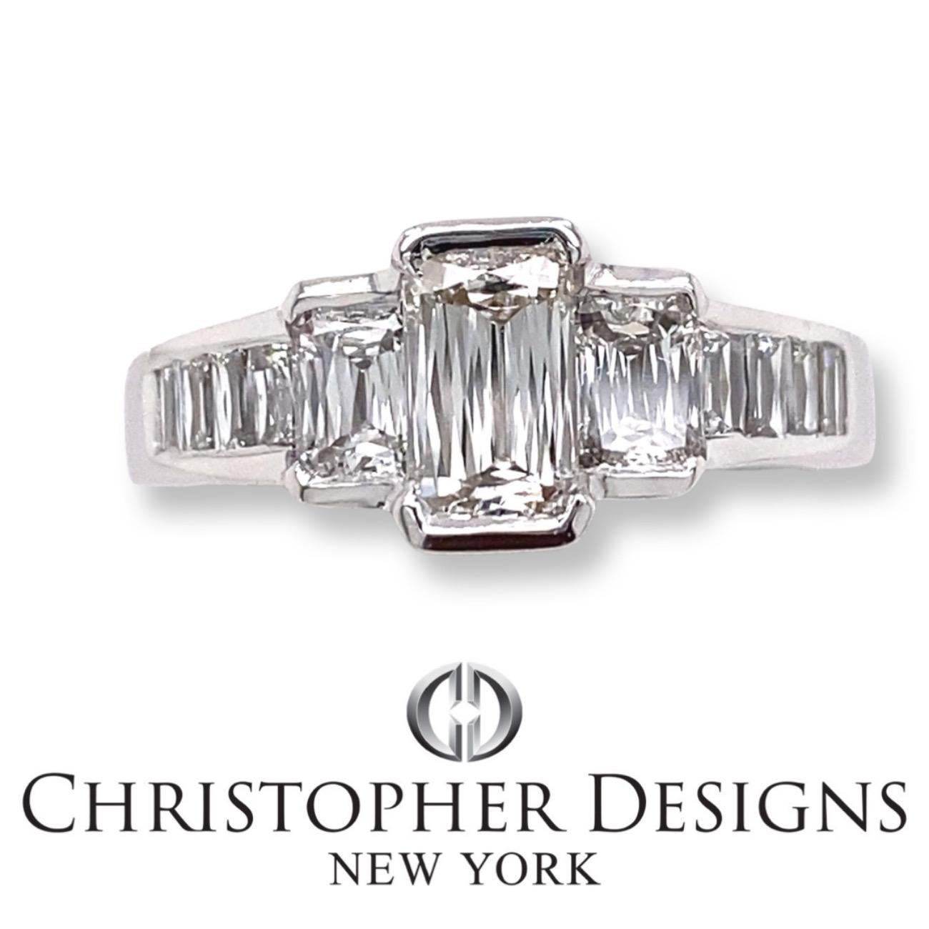Christopher Designs CRISSCUT Diamond L'Amour Engagement Ring 1.75 tcw 18kt WG For Sale 5