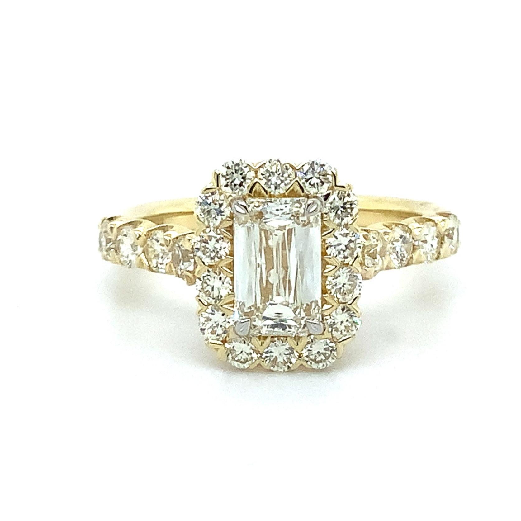 Christopher Designs Crisscut® Diamond Engagement Ring 18K Yellow Gold 30 round brilliant Diamonds  0.87 ctw. GIA Certified.

Calling all Emerald Cut Lovers, This ring Boasts Features 1 Crisscut® Emerald Cut Diamond 1.02 cts. 

GIA #