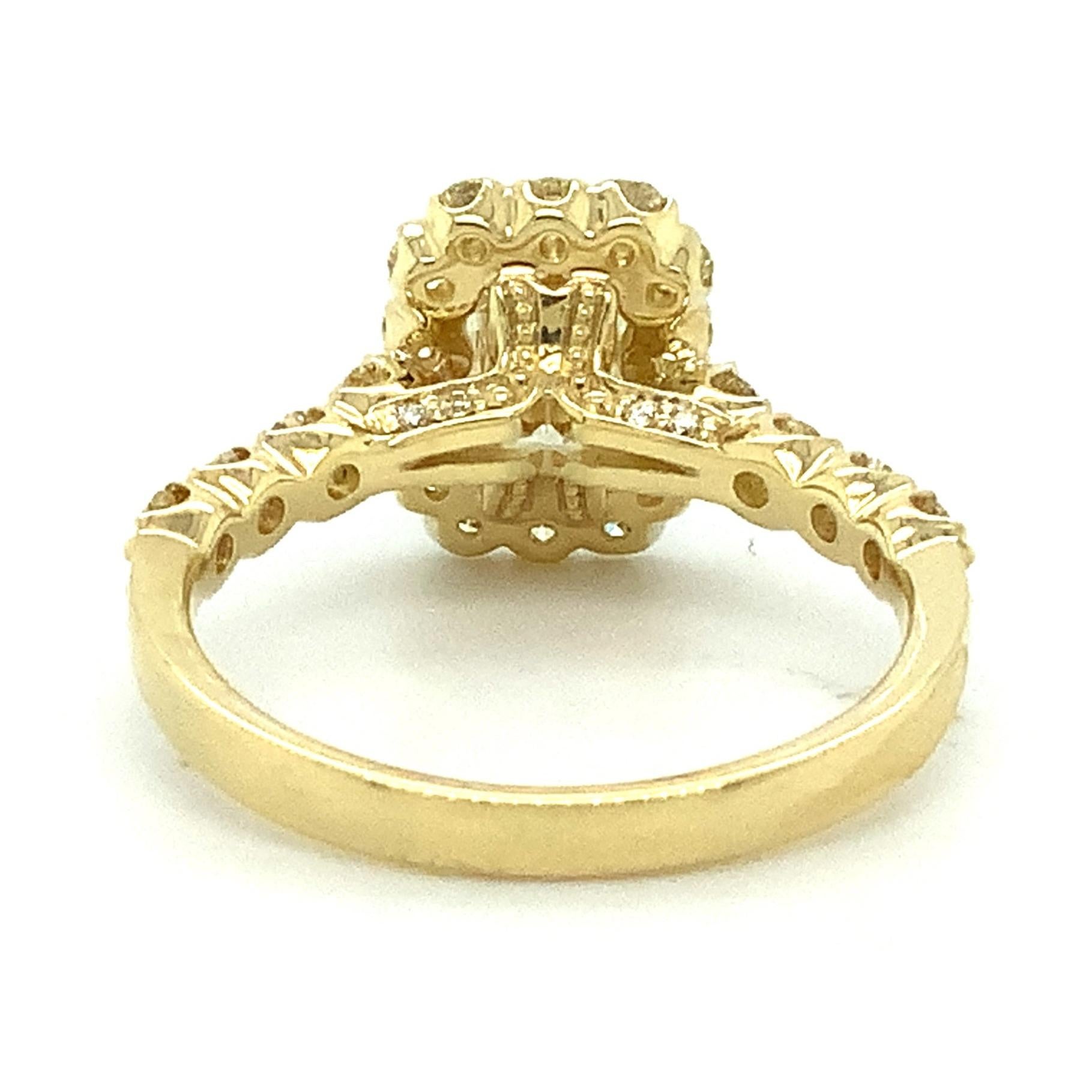 Modern Christopher Designs Crisscut Emerald Cut Halo Diamond Engagement Ring, 18K YG For Sale