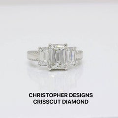 Christopher Designs Crisscut Emerald Diamonds Engagement Ring 4.01 TCW Platinum