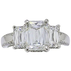 Christopher Designs - Bague de fiançailles à diamants émeraudes ciselés 4.01 TCW - Platine