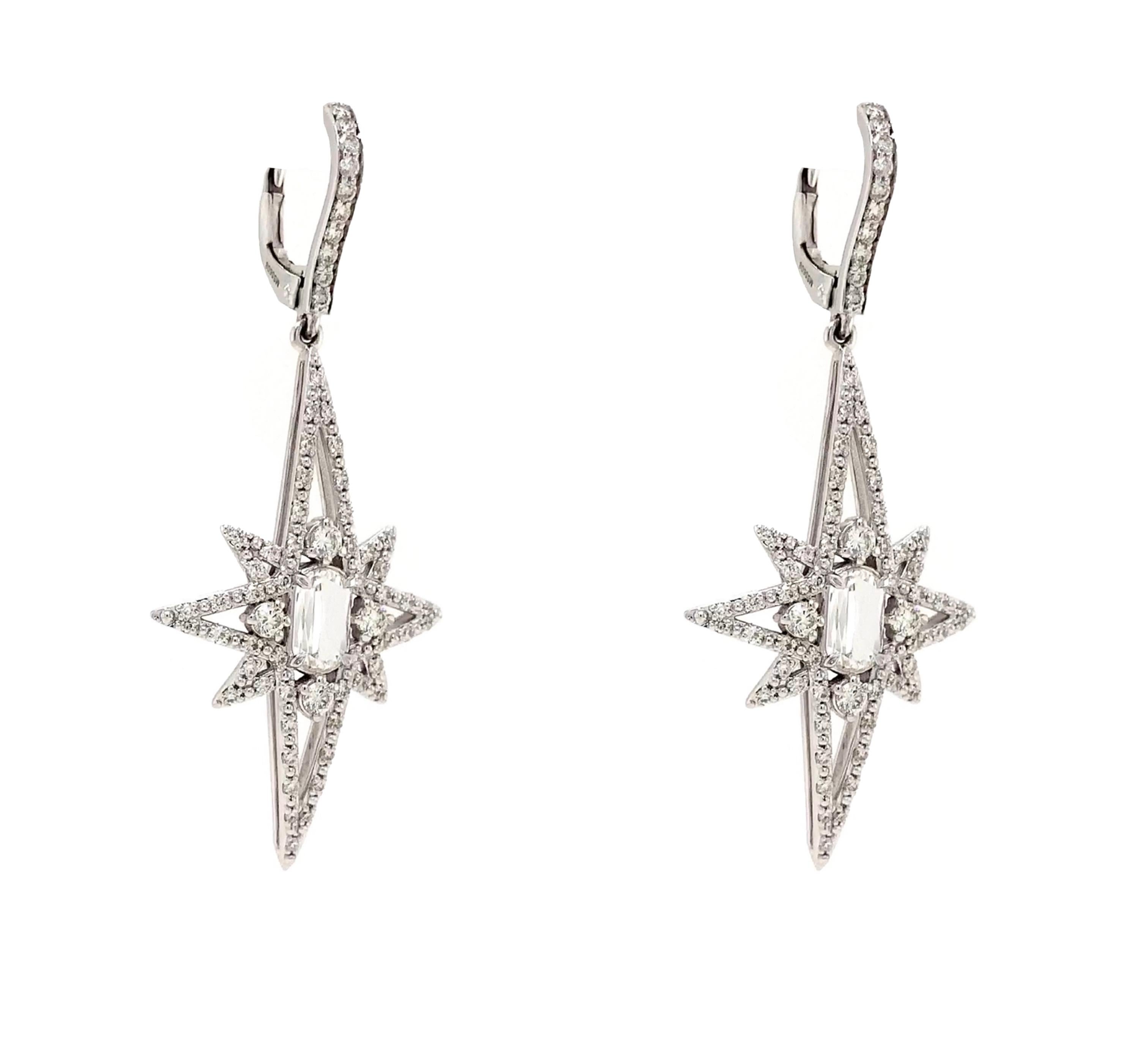 Art Deco Christopher Designs Crisscut L'Amour Drop Earrings Brilliantly Shining Stars For Sale