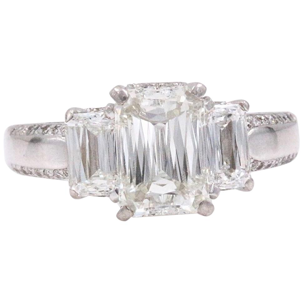 Christopher Designs Crisscut Three-Stone Diamond Engagement Ring 3.25 Carat