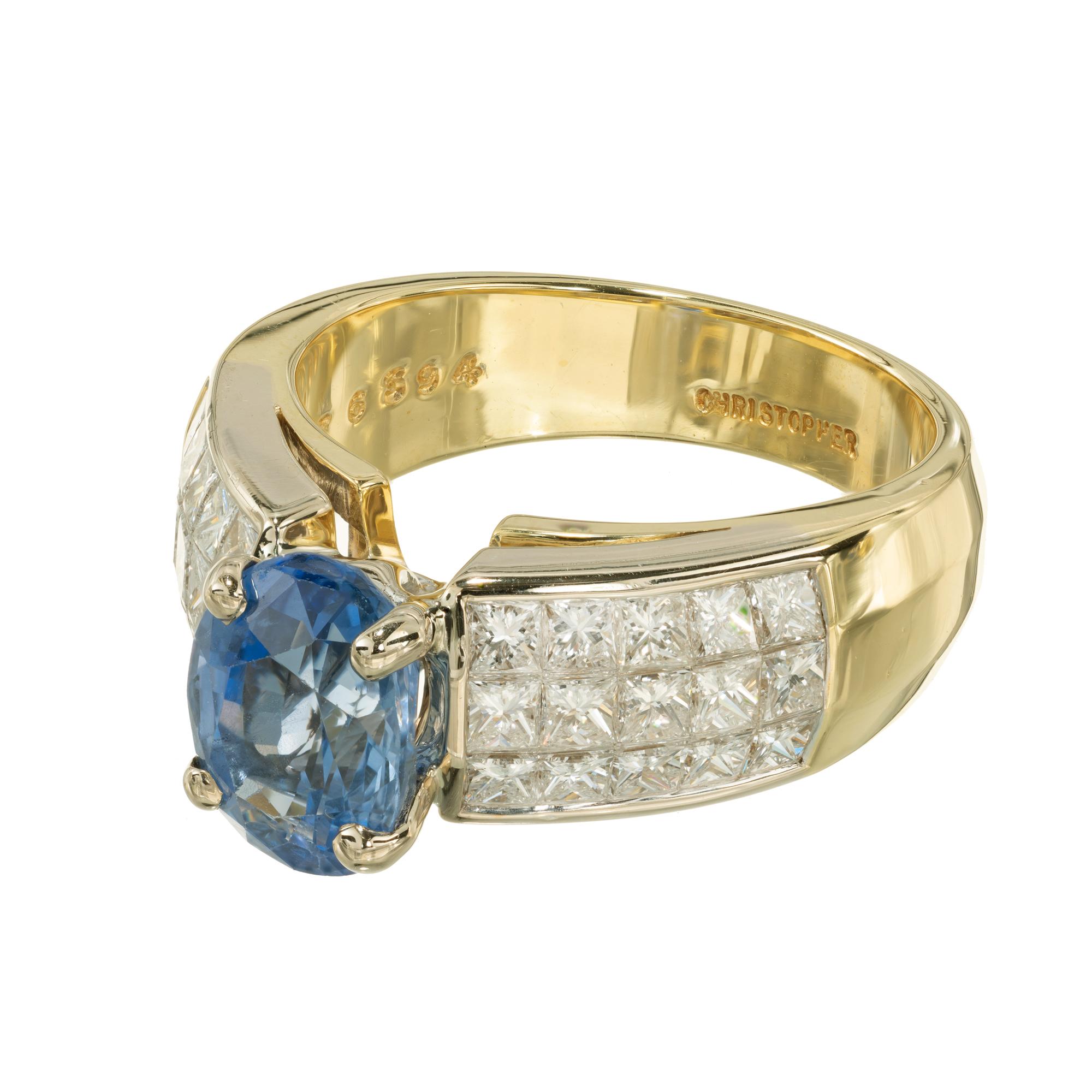 Oval Cut Christopher Designs GIA Certified 2.38 Carat Sapphire Diamond Gold Ring For Sale