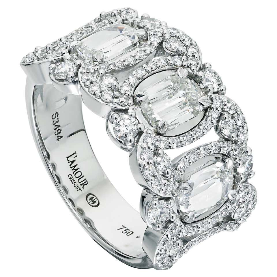 Christopher Designs L'Amour Crisscut 5 Stone Halo Diamond Ring 18K ...