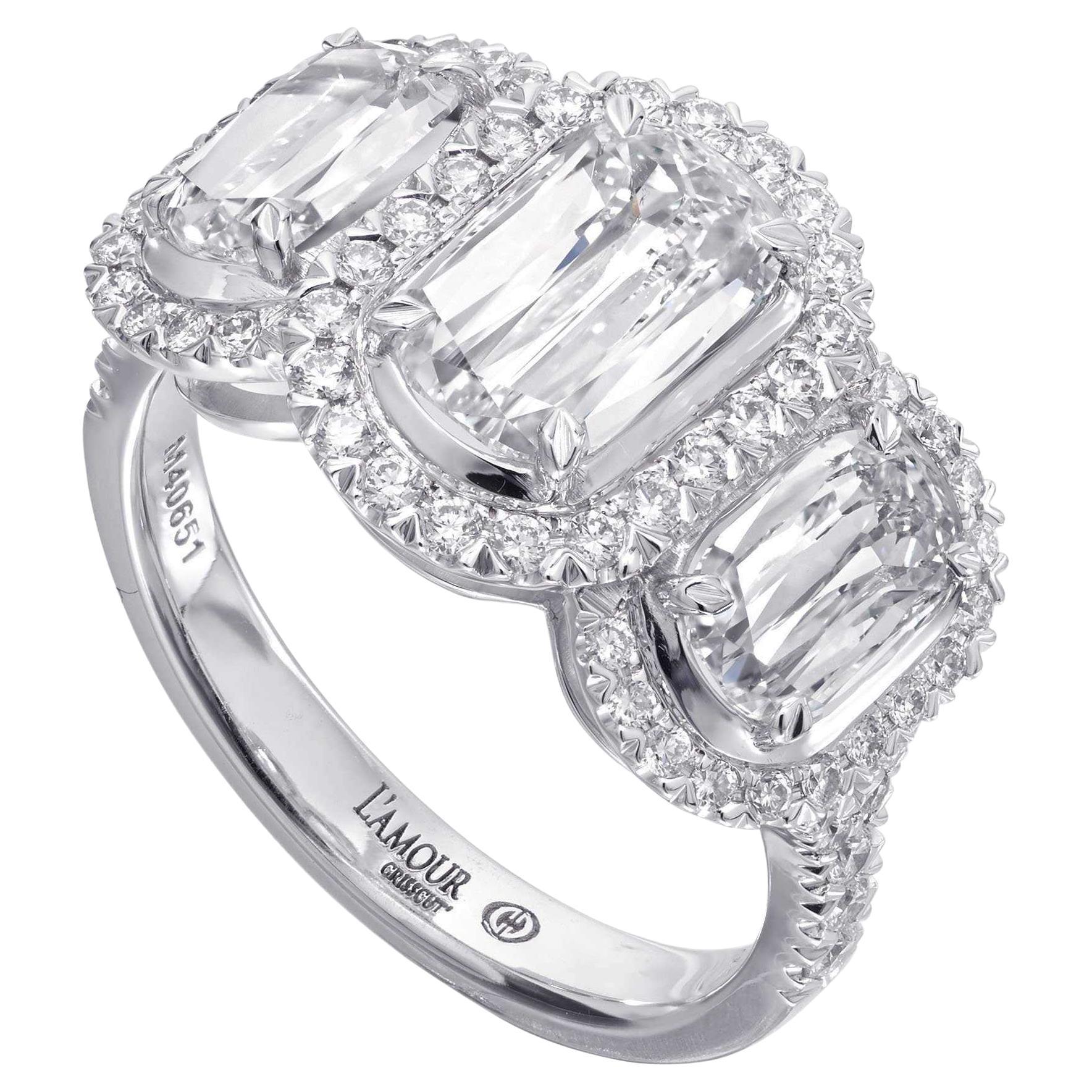 Christopher Designs L'Amour Crisscut 3 Diamond Halo Ring Set in 18K White Gold For Sale