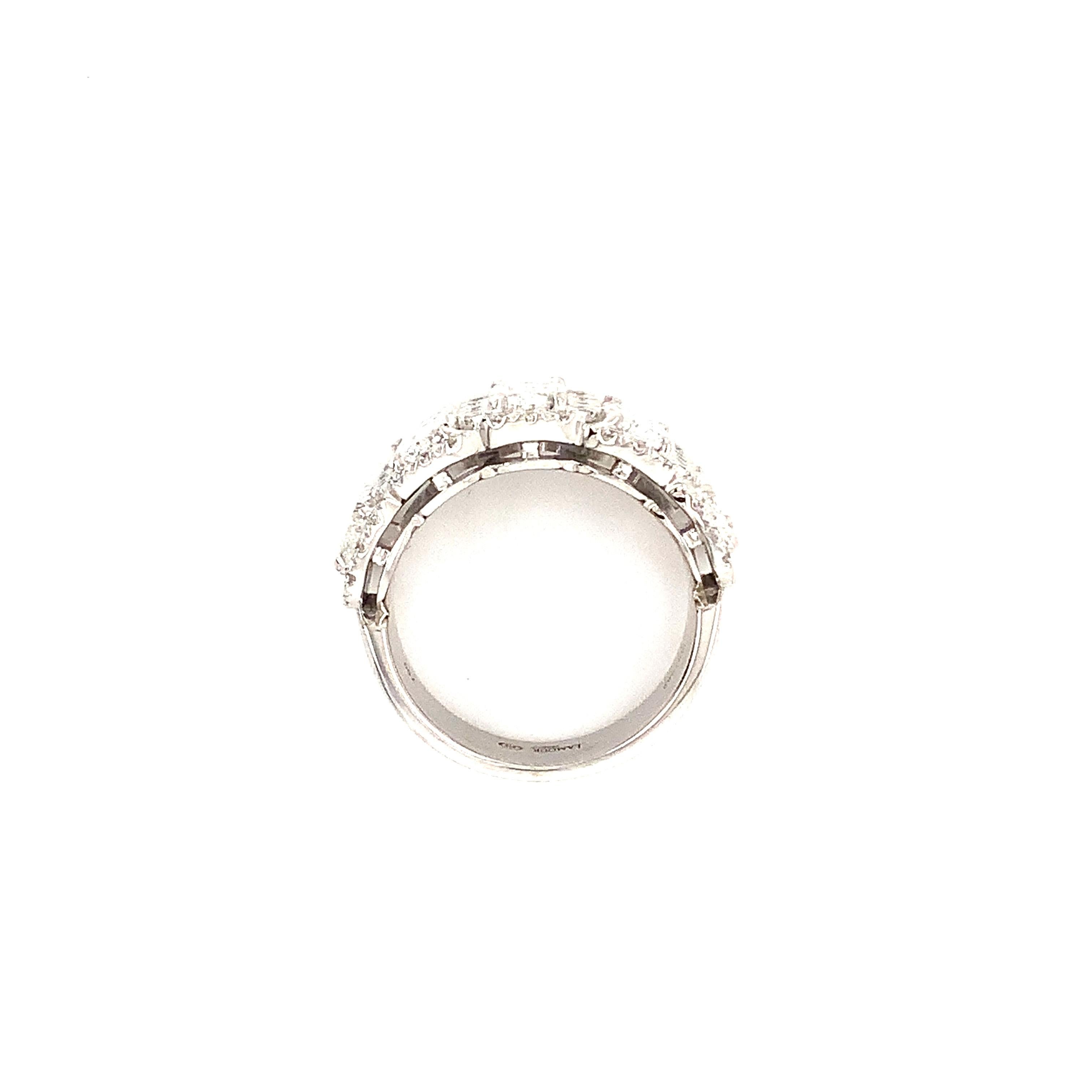 Modern Christopher Designs L'Amour Crisscut 5 Stone Halo Diamond Ring 18K White Gold For Sale
