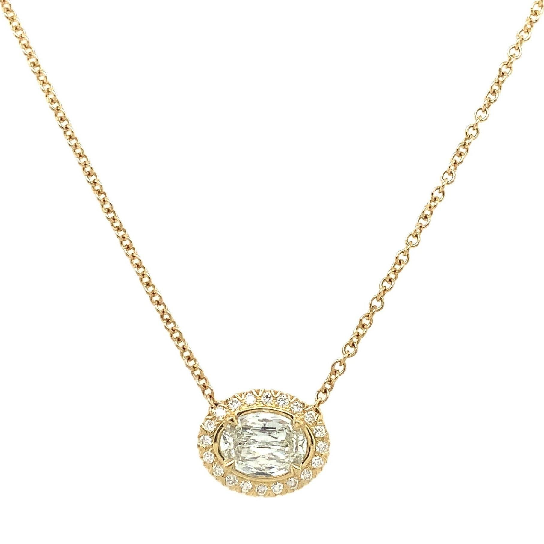 This elegant Pendant from Christopher Designs features a 0.56 ct. L'Amour Oval Crisscut®  Diamond with a G Color VS Clarity rating and is adorned with 0.08 ct. t.w. of Brilliant Melee, for a total carat weight of 0.64 carats. Crafted from 18 kt
