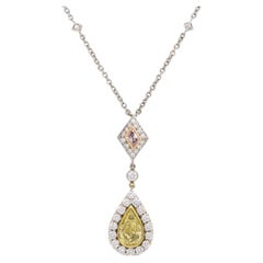 Christopher Designs Natural Fancy Yellow Diamond Drop 18 Karat Necklace In Stock