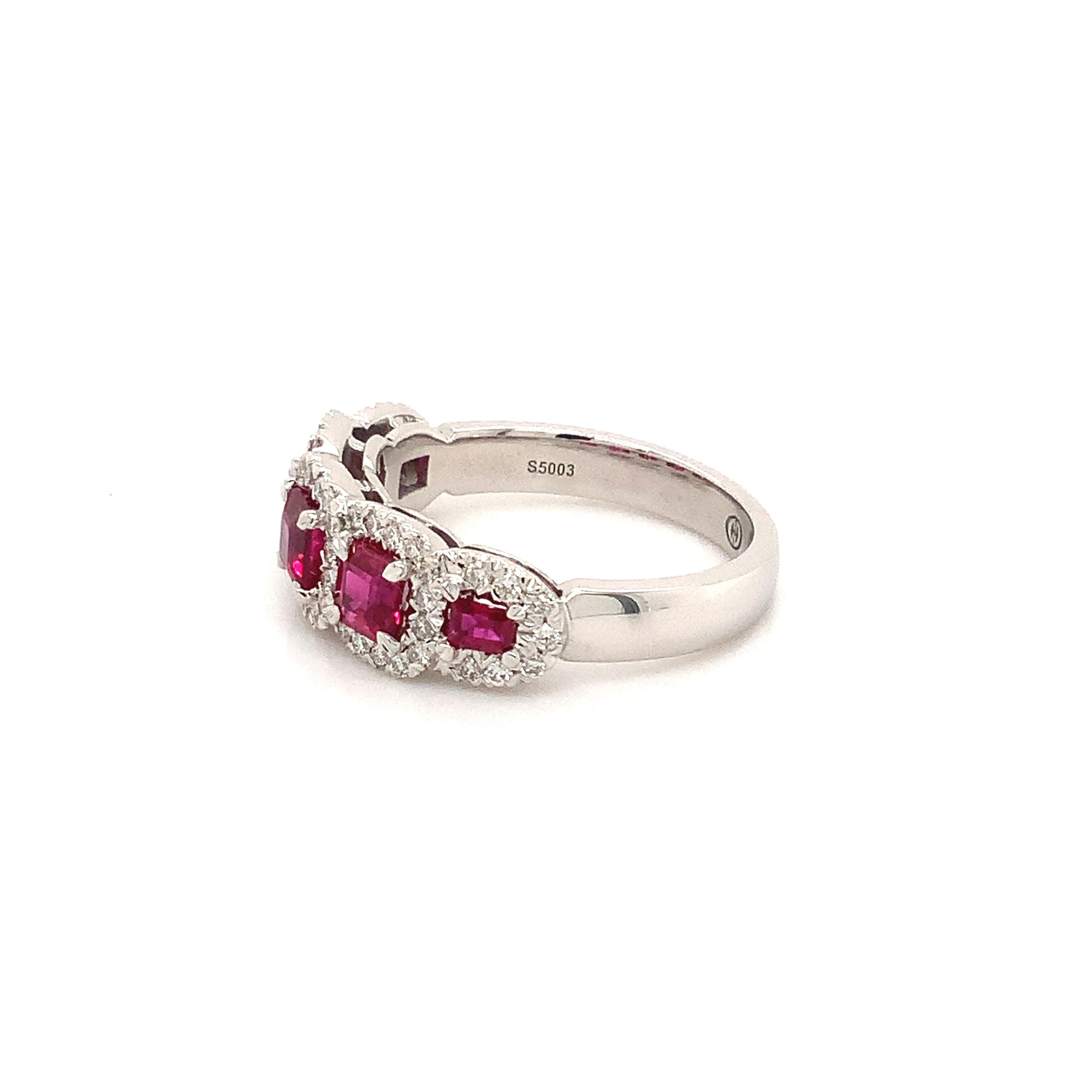 Modern Christopher Designs Vivid Red Burmese Ruby Ring with Diamond Halo in 18Kt WG For Sale