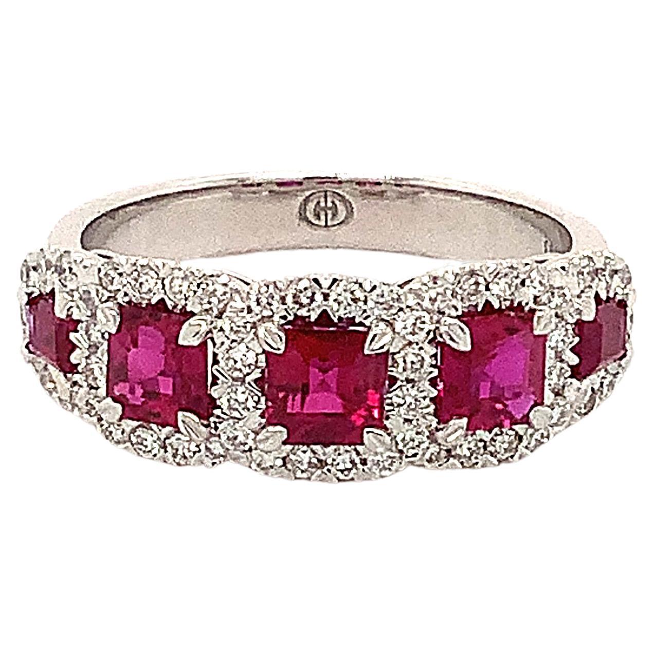 Christopher Designs Vivid Red Burmese Ruby Ring with Diamond Halo in 18Kt WG For Sale