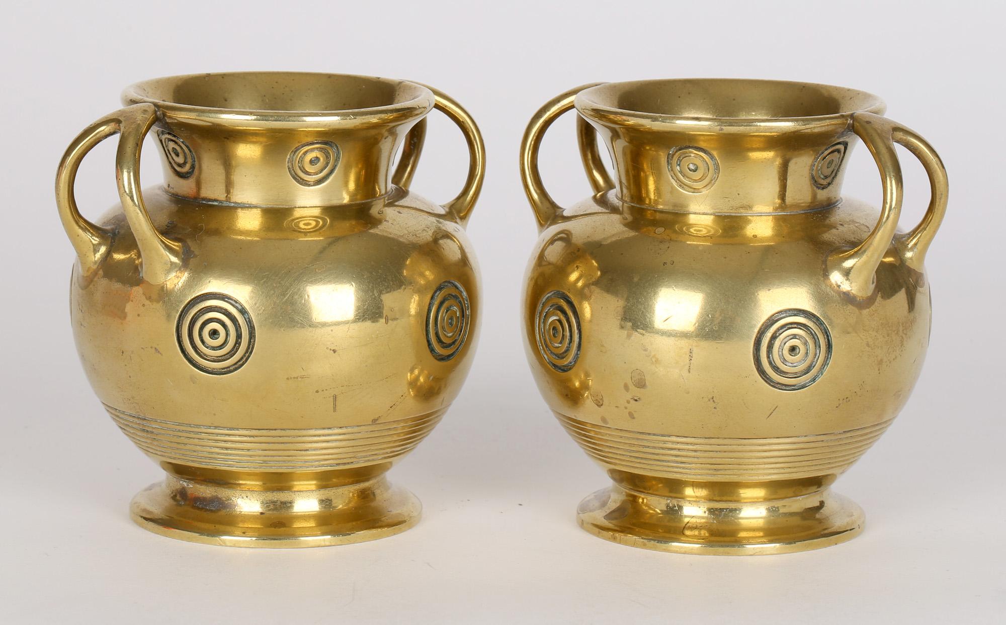 Christopher Dresser Benham & Froud Bullseye Brass Vases 1
