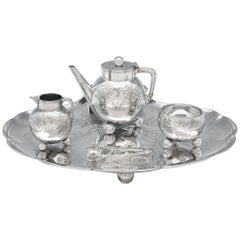 Service à thé sur plateau en argent sterling ancien de Christopher Dresser Design par Elkington