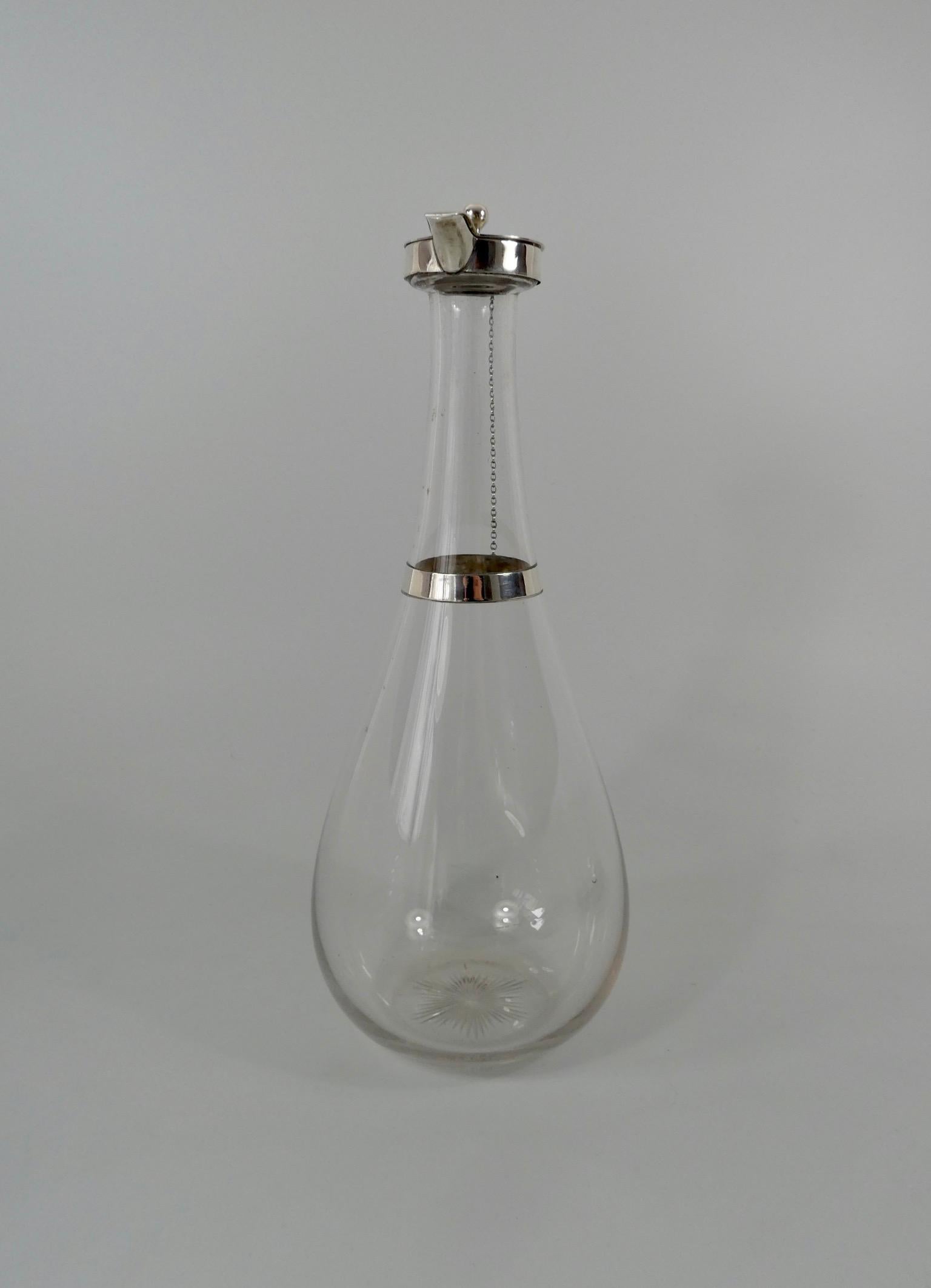 English Christopher Dresser Designed Silver Mounted Glass Decanter, Dated 1879