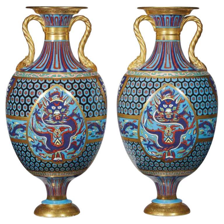 Christopher Dresser Faux Cloisonne Vases for Mintons For Sale