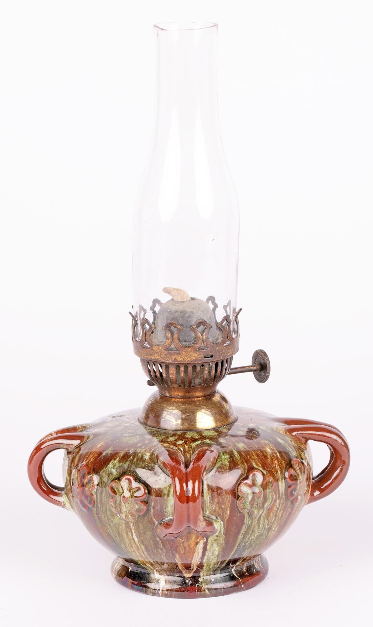 Christopher Dresser for Linthorpe Loop Handled Art Pottery Oil Lamp For Sale 2