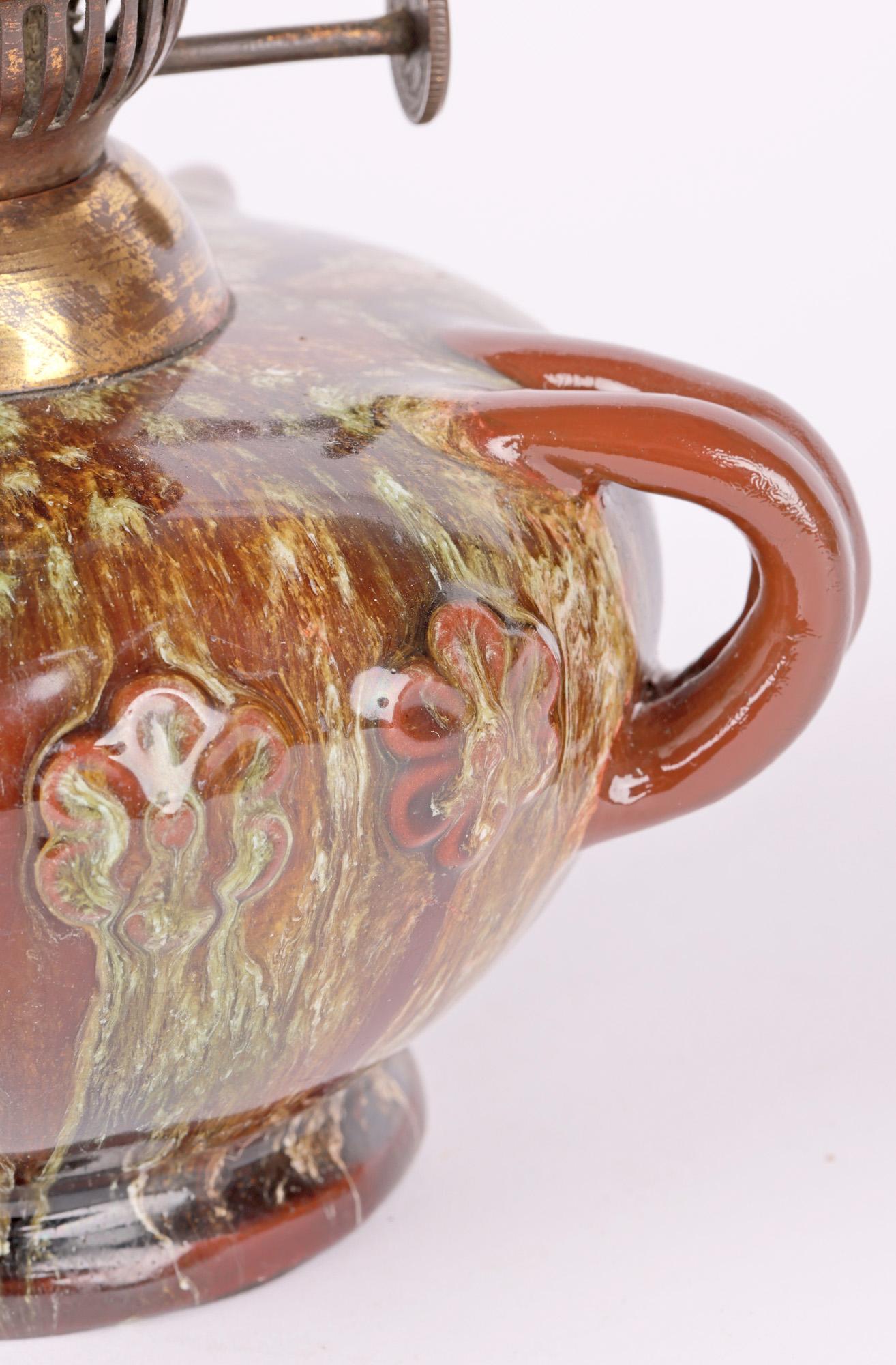 English Christopher Dresser for Linthorpe Loop Handled Art Pottery Oil Lamp For Sale
