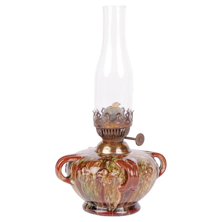 Antique Dual Wick Oil Lamp, Handpainted Floral, Circa 1890s - Ruby Lane