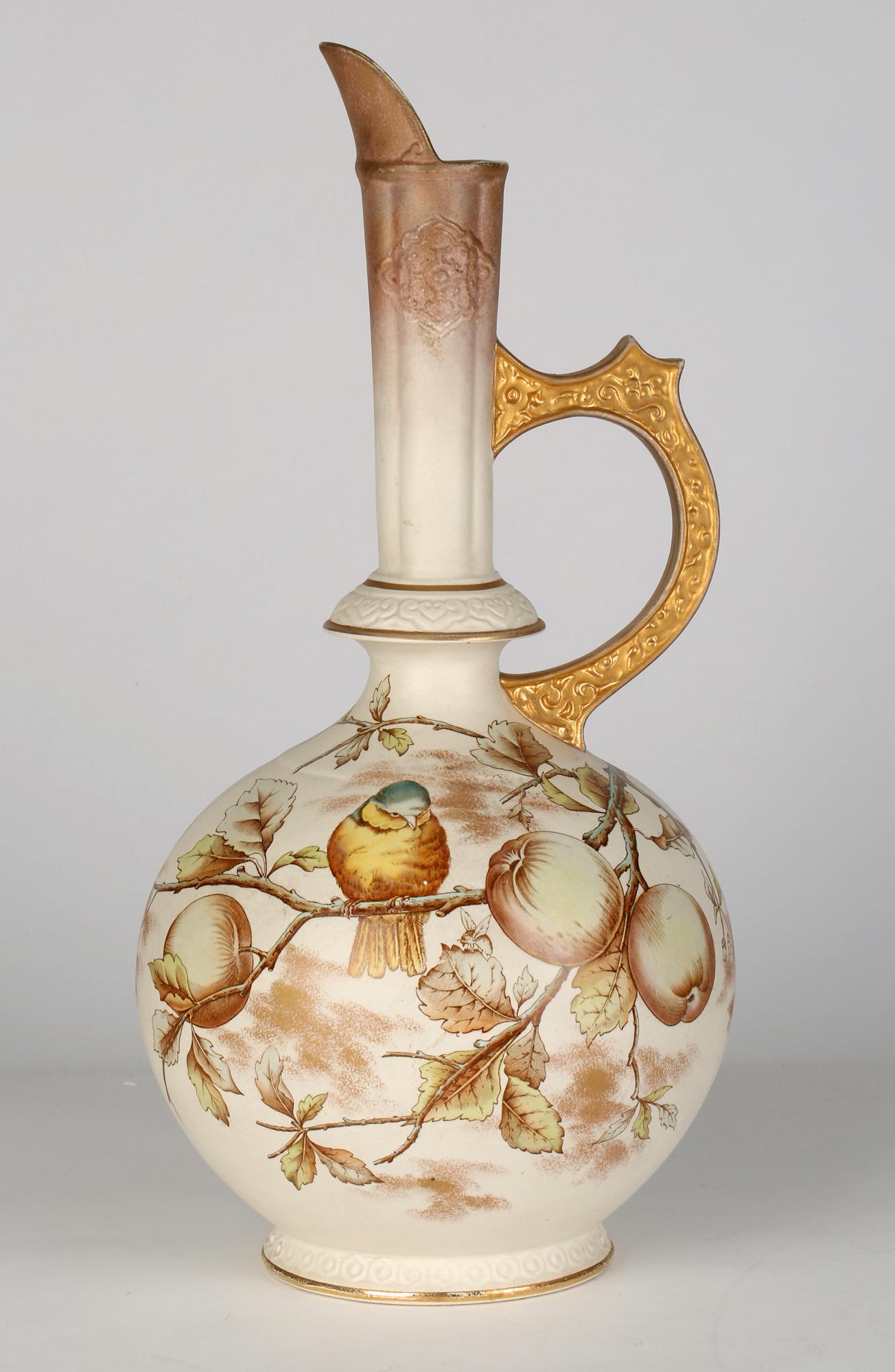 Earthenware Christopher Dresser for Old Hall Aesthetic Movement Pottery Bird Painted Ewer For Sale