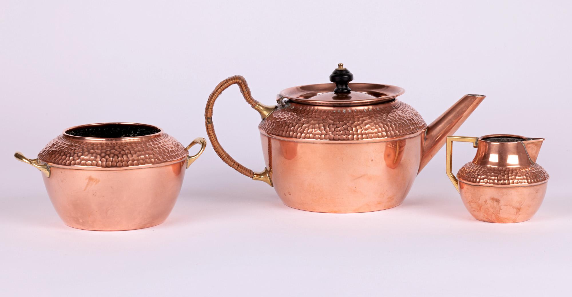 Late 19th Century Christopher Dresser Henry Loveridge Copper & Brass Teaset For Sale