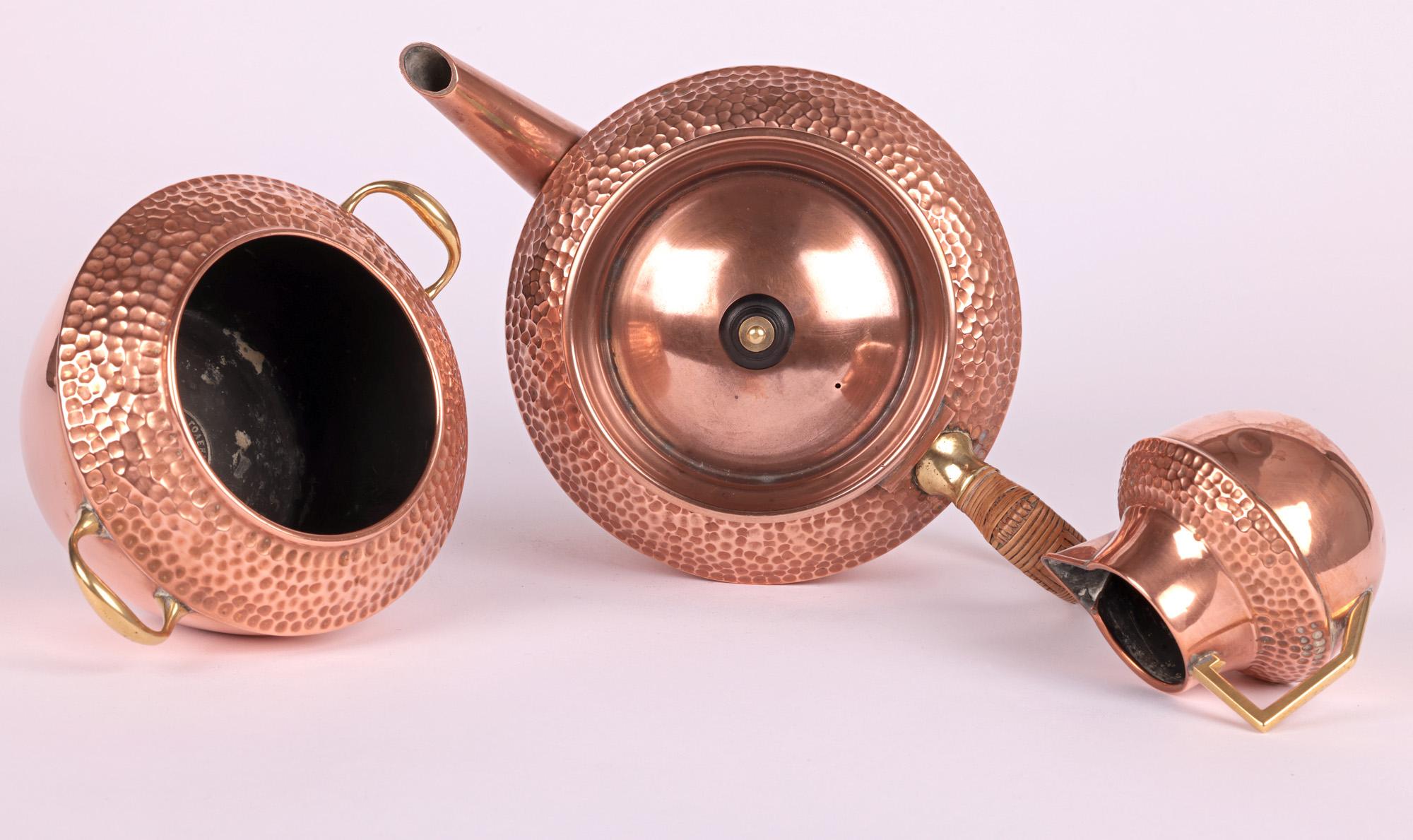 Hand-Crafted Christopher Dresser Henry Loveridge Copper & Brass Teaset For Sale