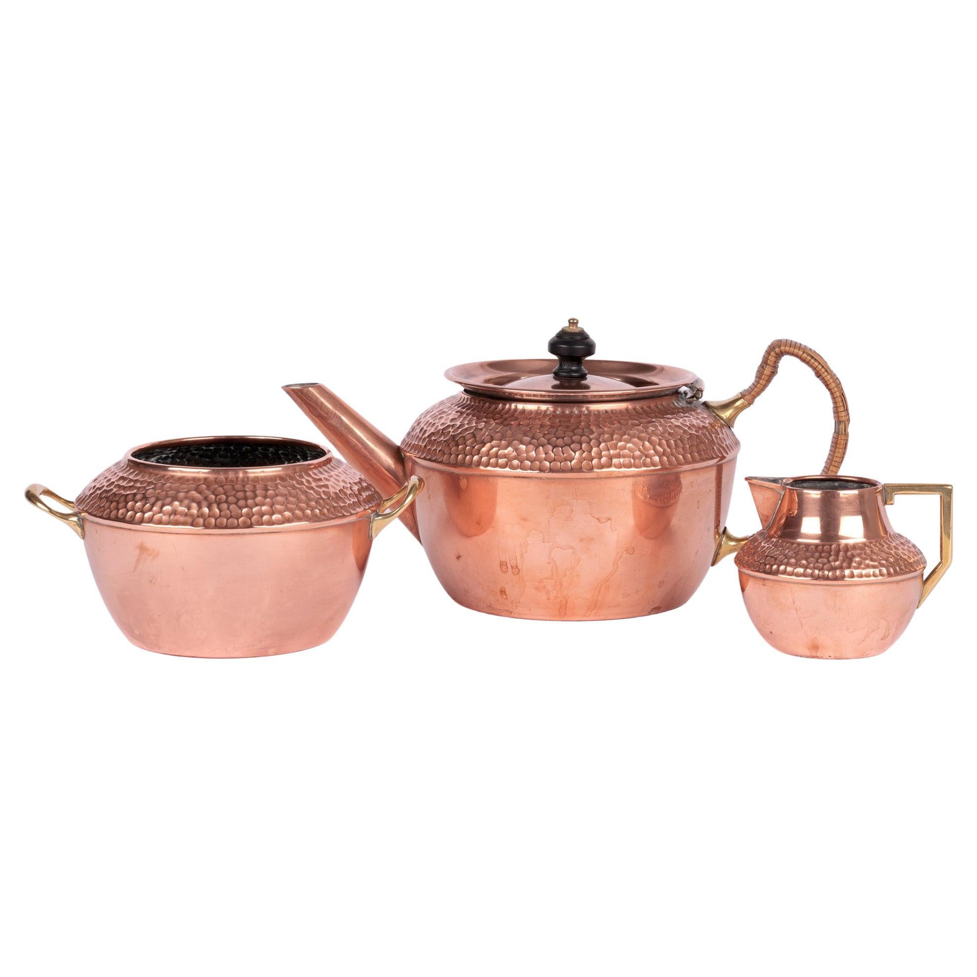 Christopher Dresser Henry Loveridge Copper & Brass Teaset For Sale