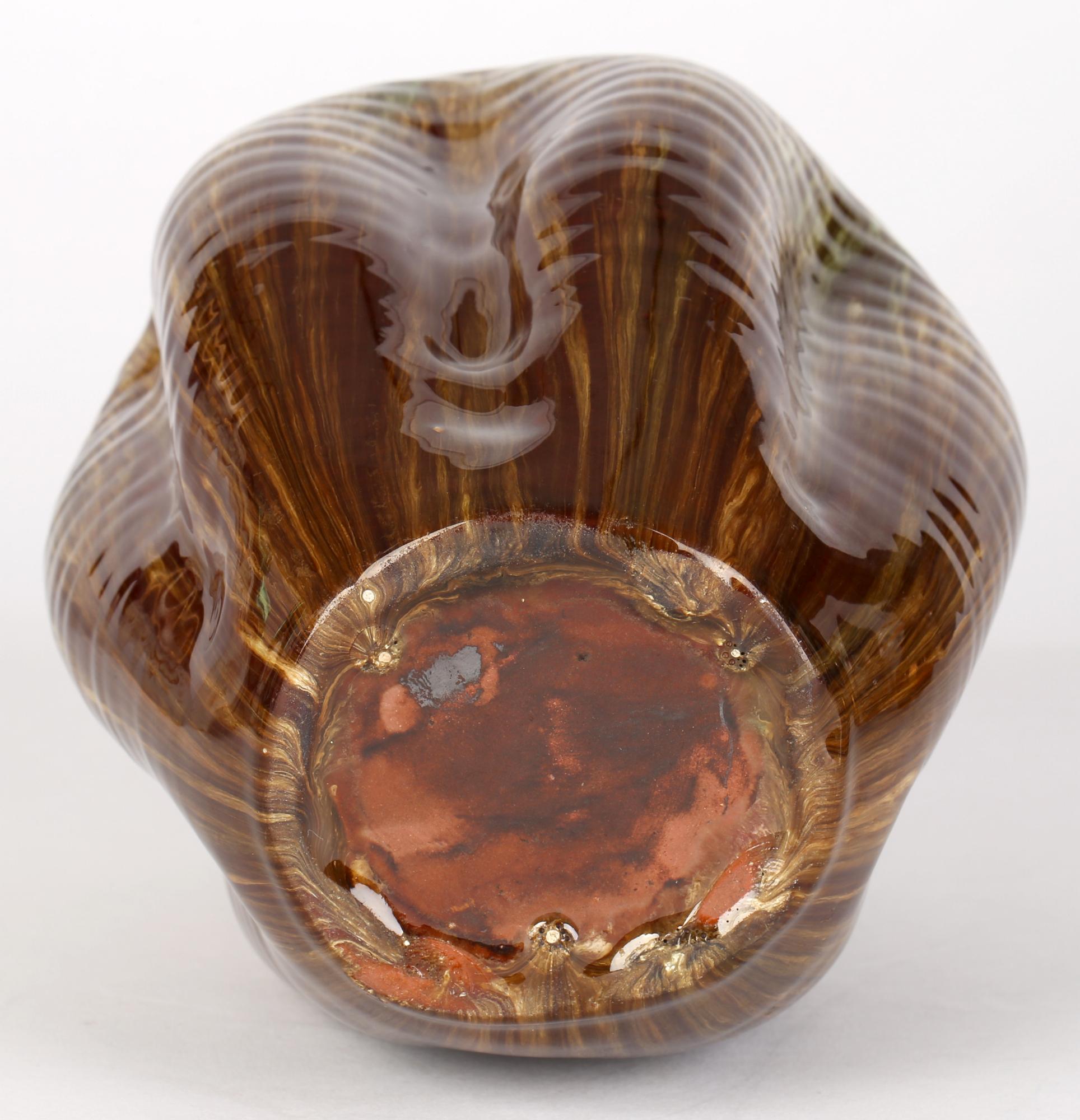 Christopher Dresser Linthorpe Pinched Streak Glazed Art Pottery Vase For Sale 1