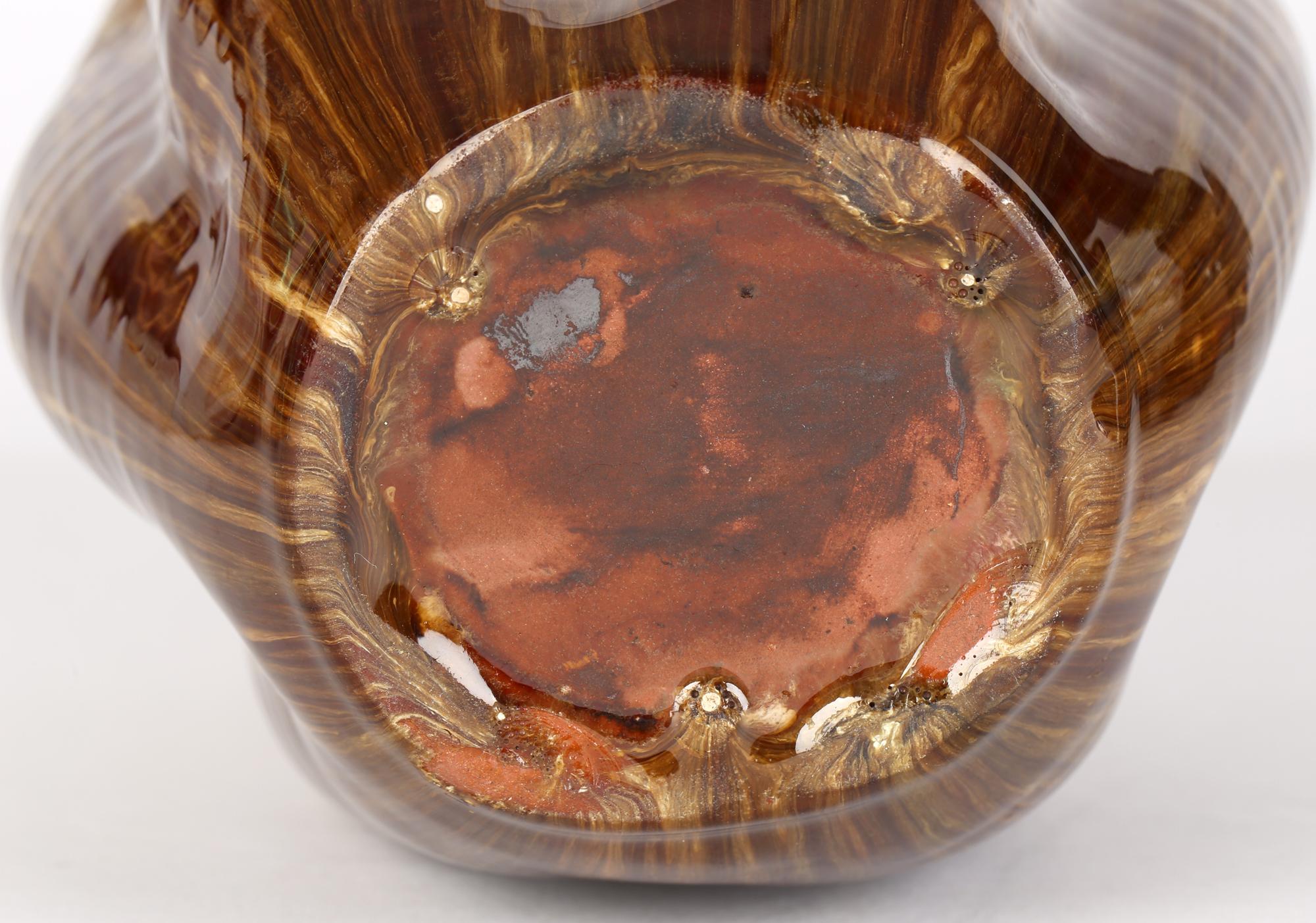 Christopher Dresser Linthorpe Pinched Streak Glazed Art Pottery Vase For Sale 2