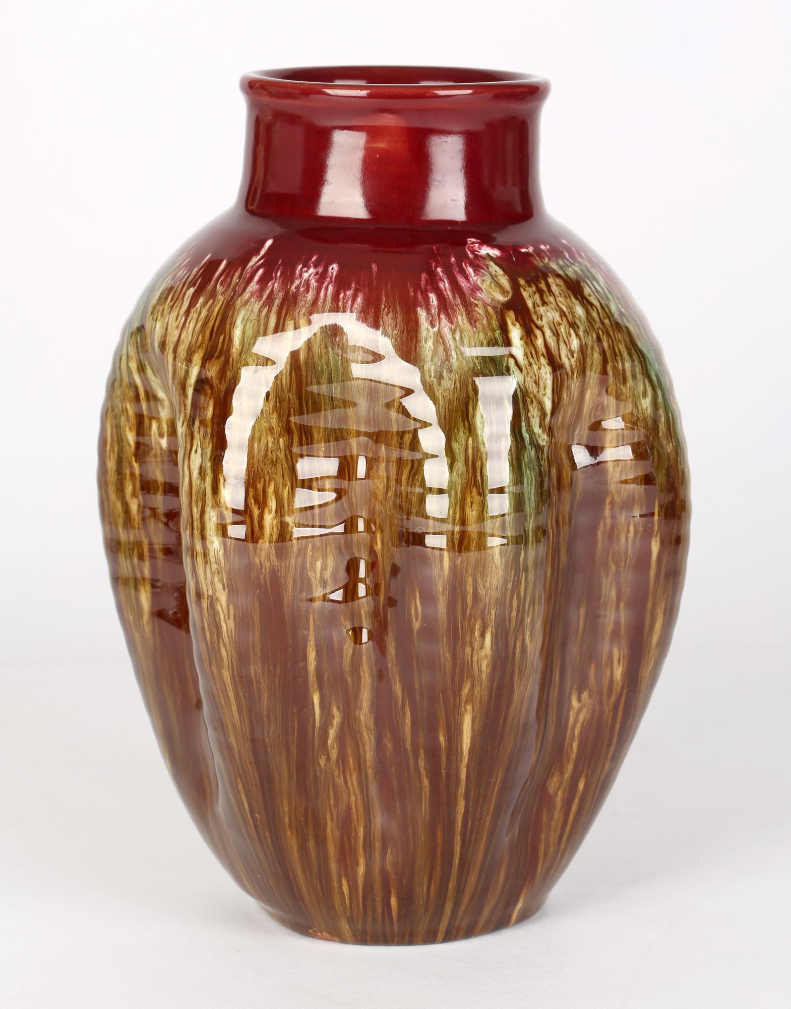 Christopher Dresser Linthorpe Pinched Streak Glazed Art Pottery Vase For Sale 3