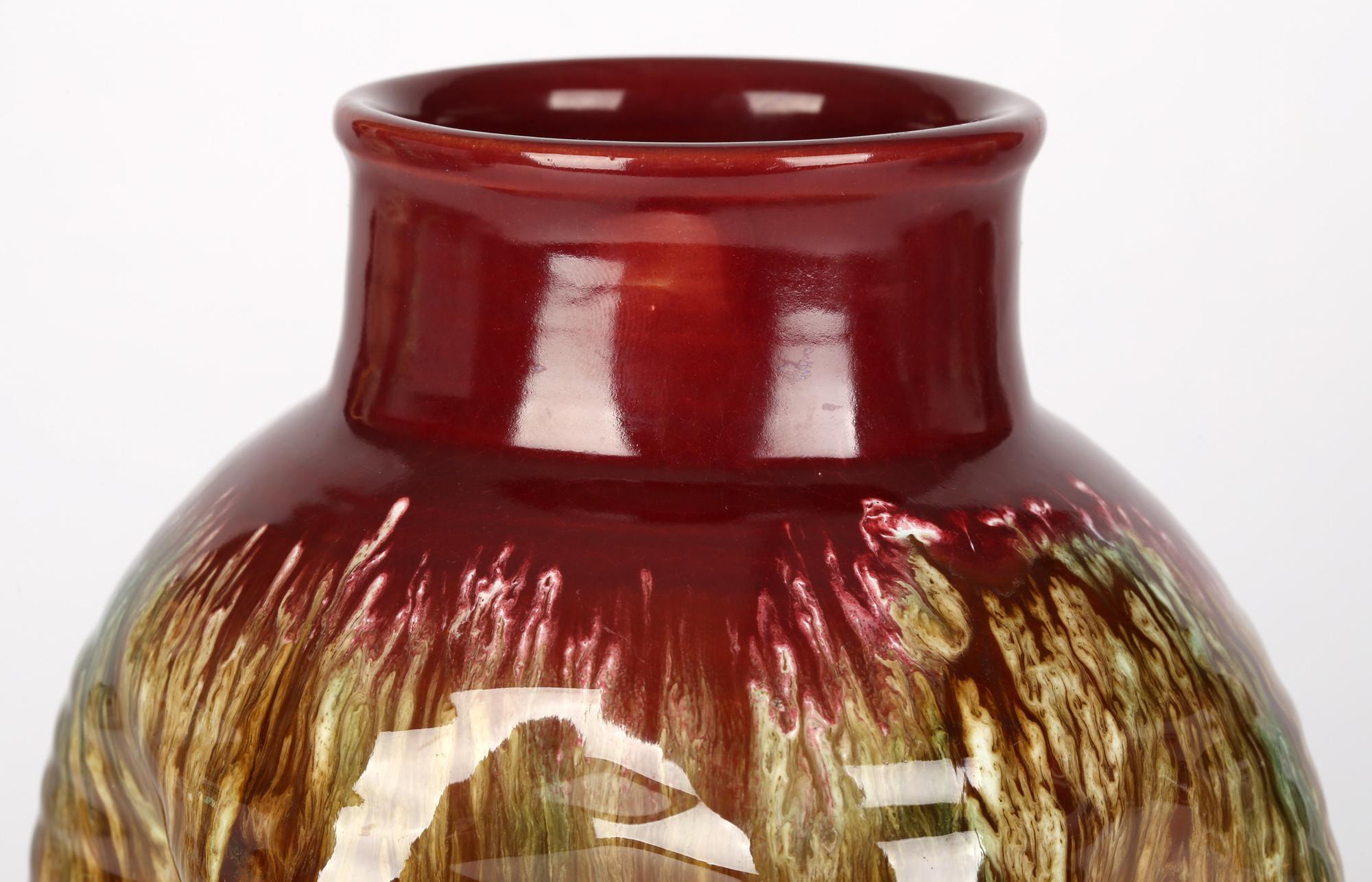 Christopher Dresser Linthorpe Pinched Streak Glazed Art Pottery Vase For Sale 4