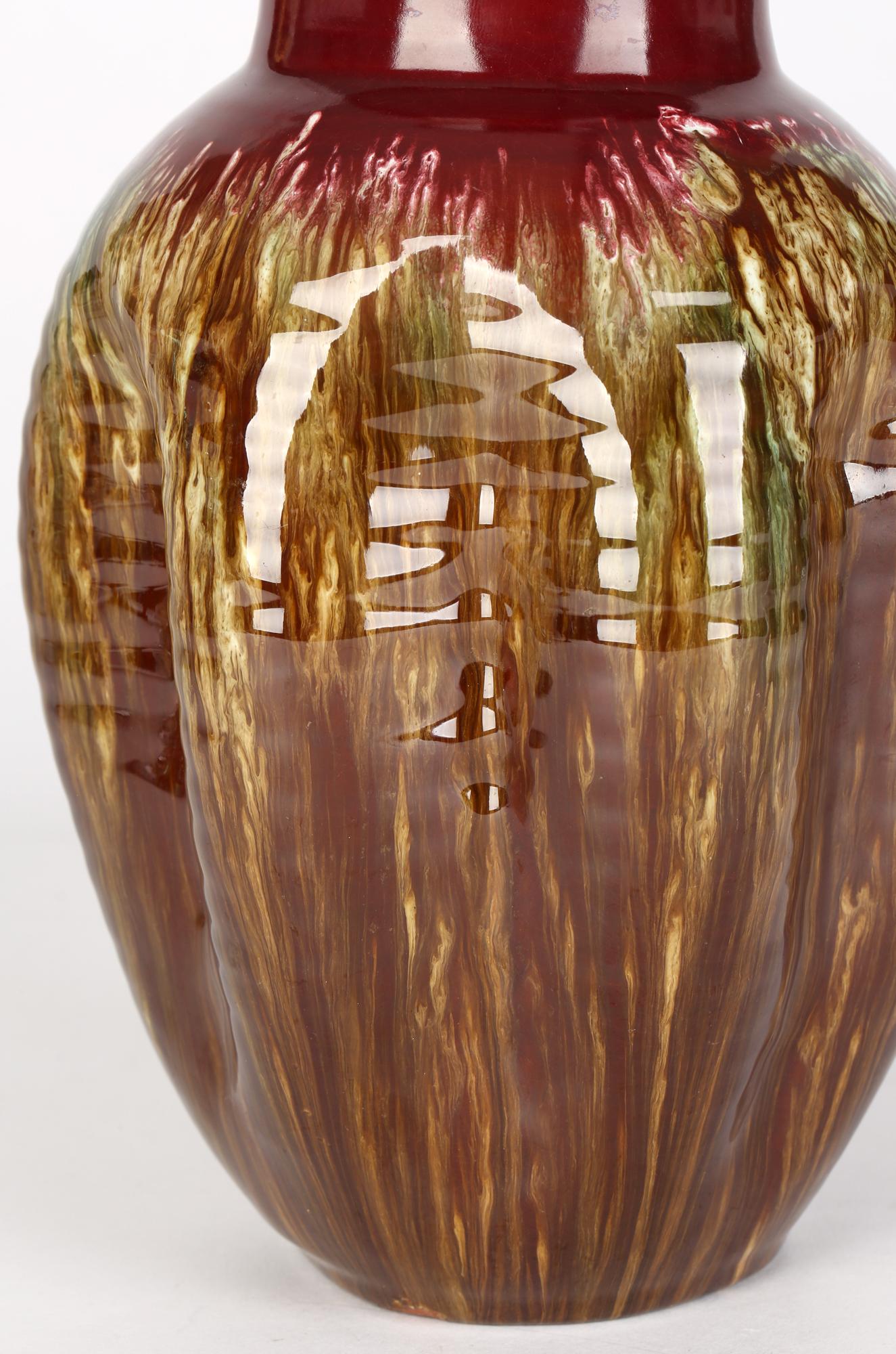 Christopher Dresser Linthorpe Pinched Streak Glazed Art Pottery Vase For Sale 5