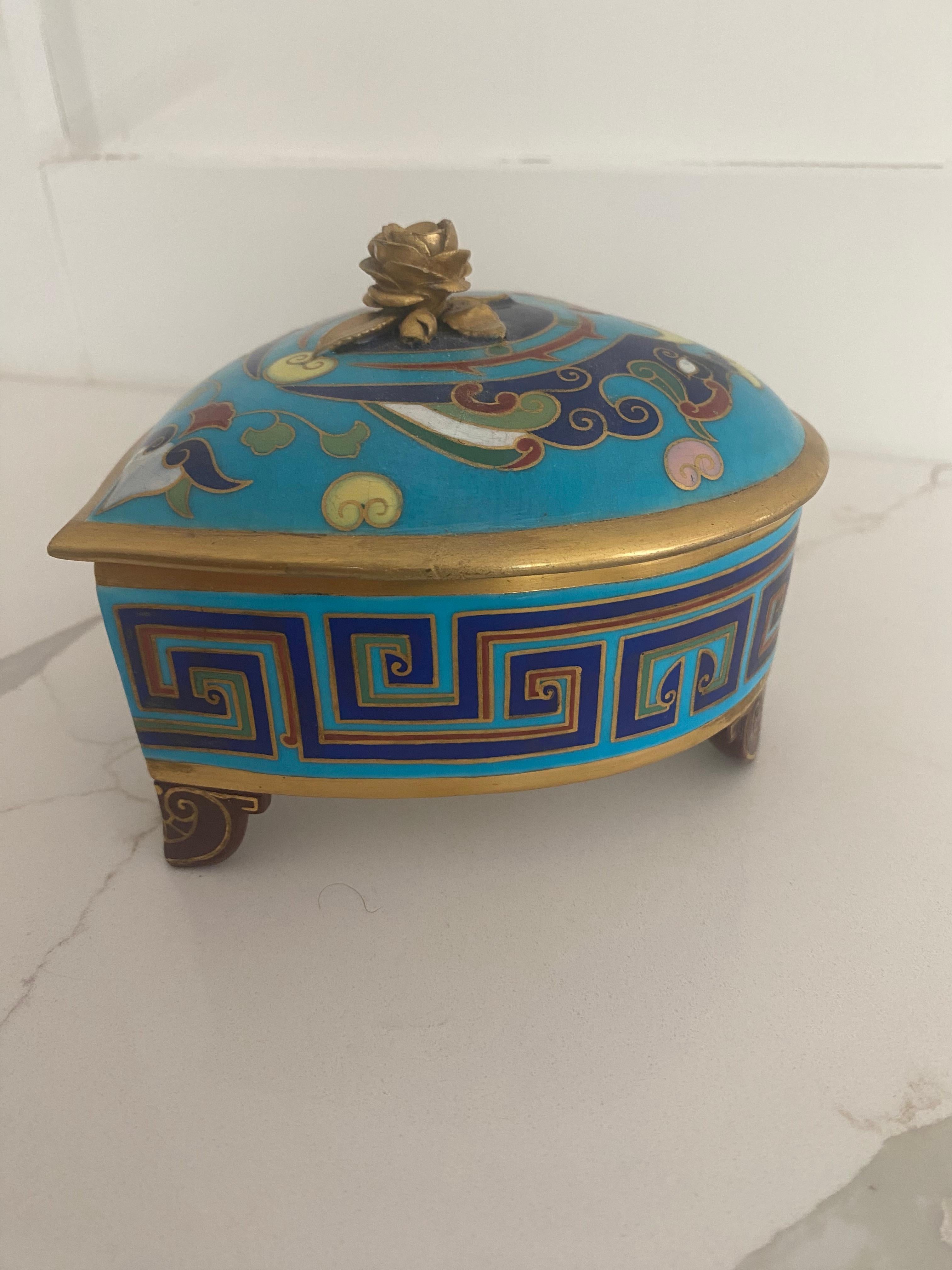 English Christopher Dresser Mintons Chinoiserie Aesthetic Movement heart box inkwell  For Sale