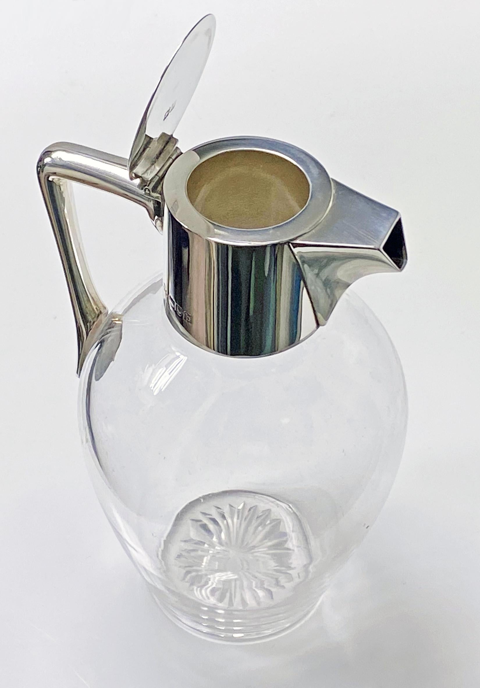 English Christopher Dresser Silver Glass Claret Jug London 1897 Heath and Middleton