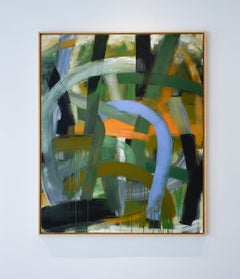 Mother (Large Abstract Expressionist Painting in Forest Green, Blue & Orange)
