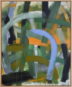 Mother (Large Abstract Expressionist Painting in Forest Green, Blue & Orange)
