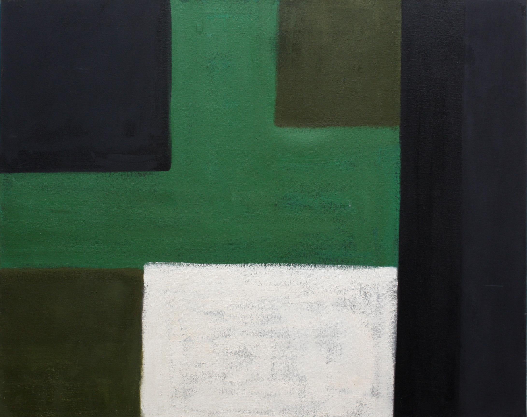 Christopher Engel Abstract Painting - Green, Black, White (Abstract Geometric Painting in the Style of Hans Hofmann)