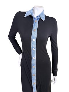 Christopher Esber Black Jersey Denim Trim Button Front Maxi Shirtdress AU 8