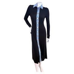 Christopher Esber Black Jersey Denim Trim Button Front Maxi Shirtdress AU 8